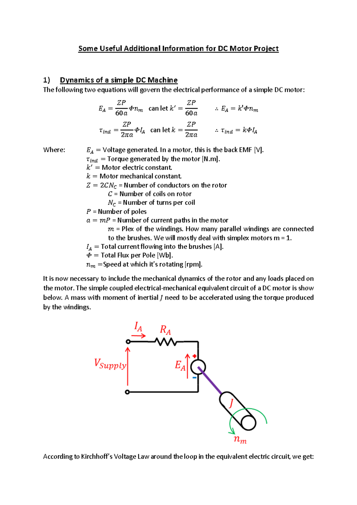EGB241 Motor design equations - Some Useful Additional Information for ...