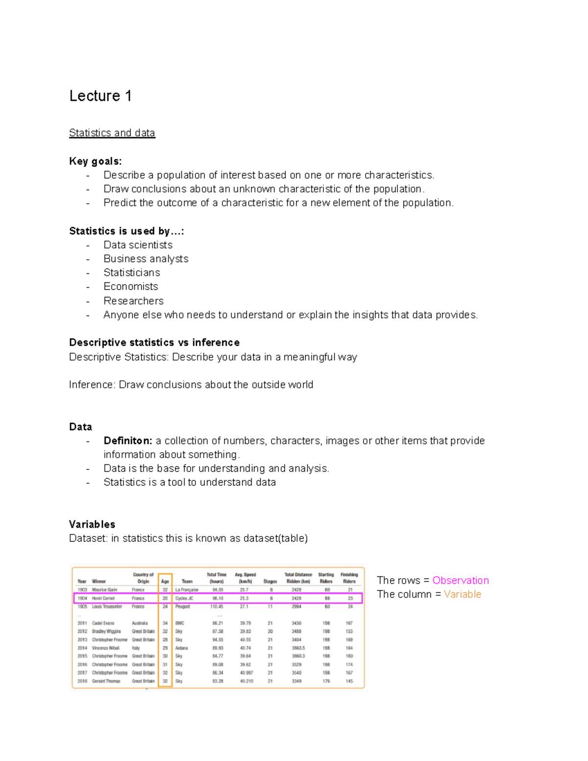 Lecture 1: Intro to Statistics and Data Analysis (STAT101) - Studocu