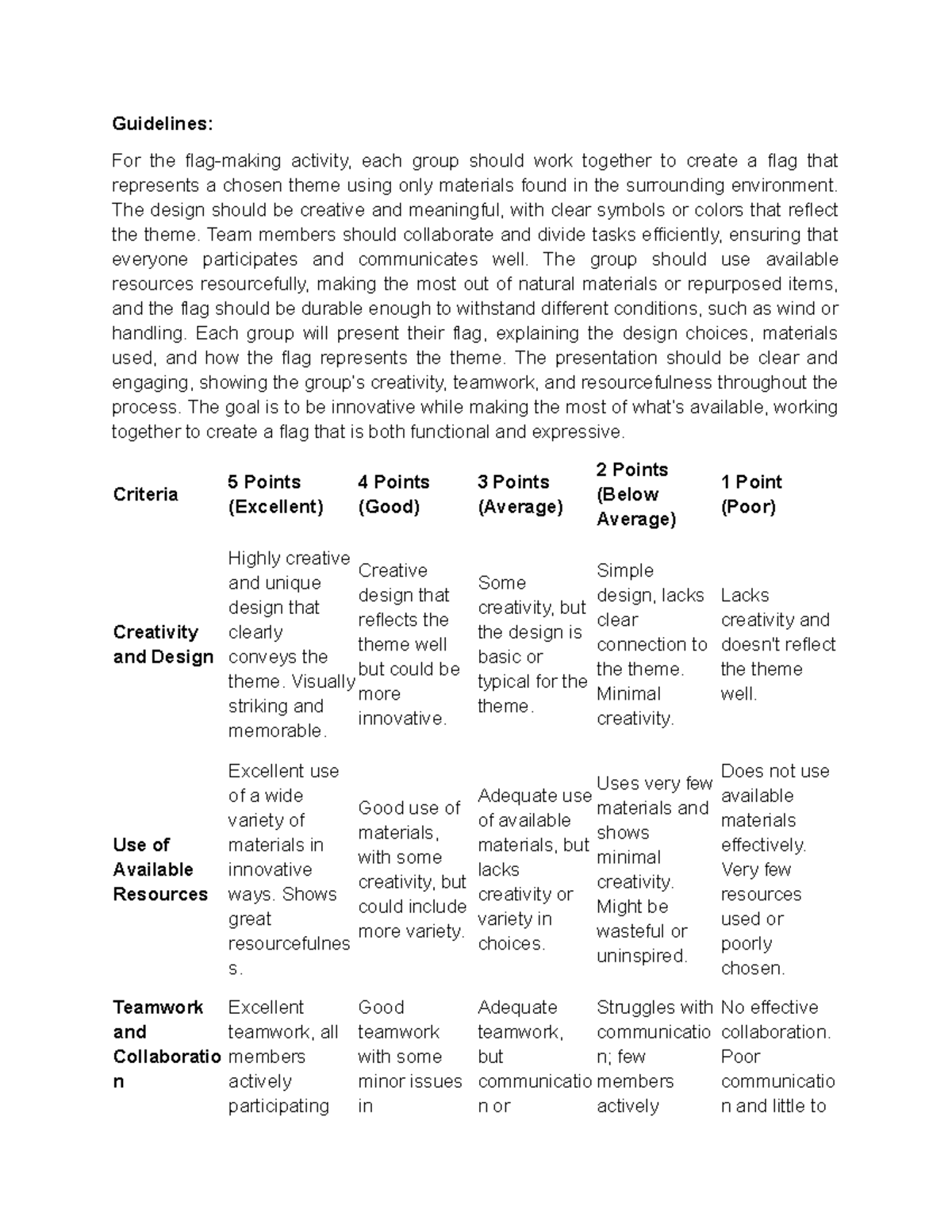 Flag Making Project Guidelines: Collaboration & Creativity - Studocu
