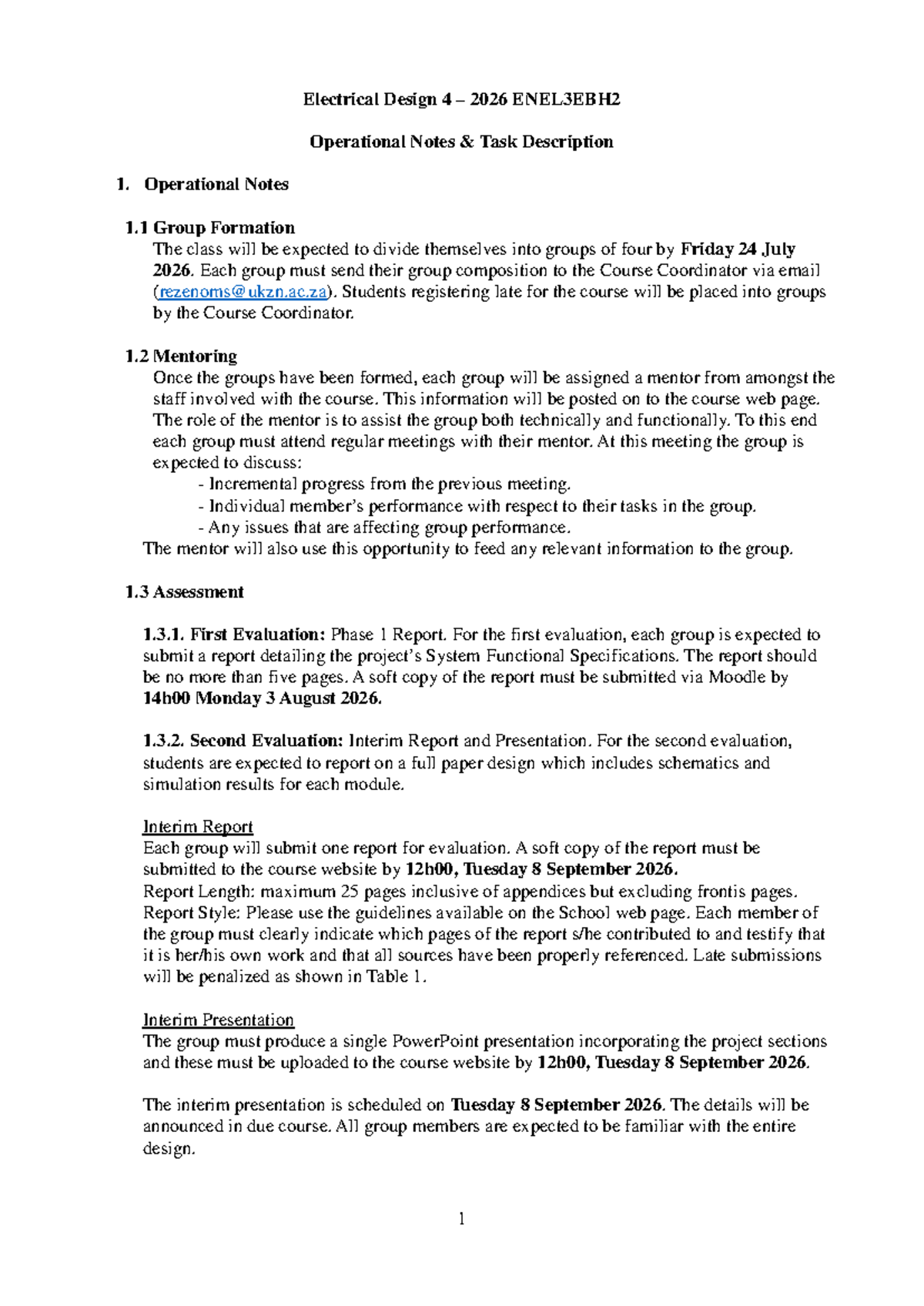 ENEL3EBH2 Electrical Design 4 Operational Notes & Task Guide - Studocu