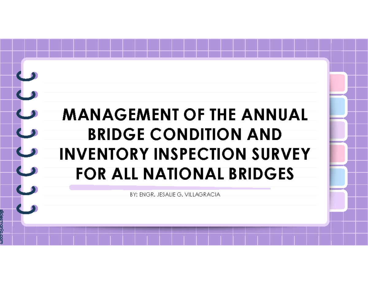 BMS - Annual Bridge Condition & Inventory Inspection Survey - Studocu