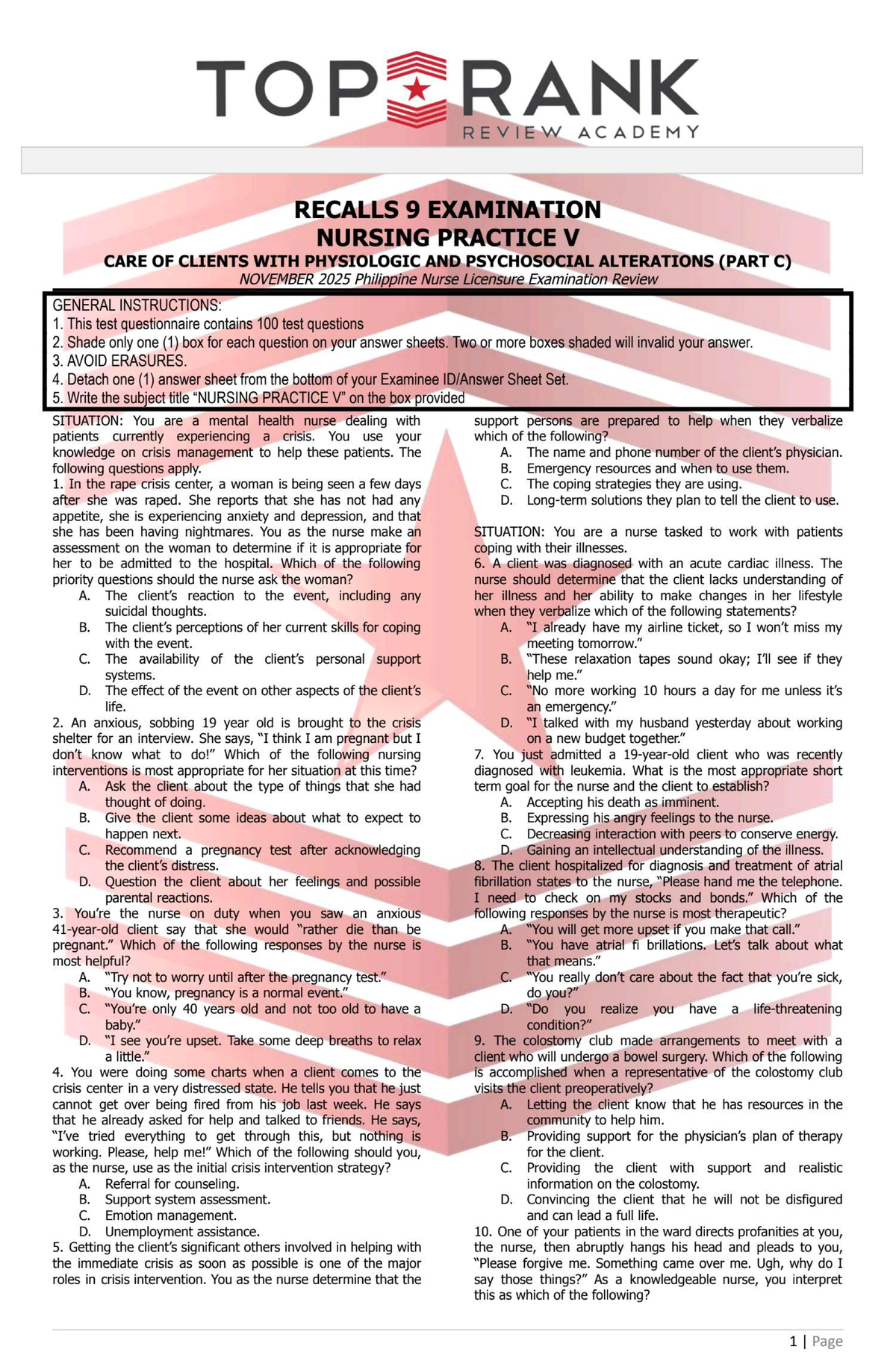 Recalls 9 NP 5: Nursing Practice on Client Care with Psychosocial ...