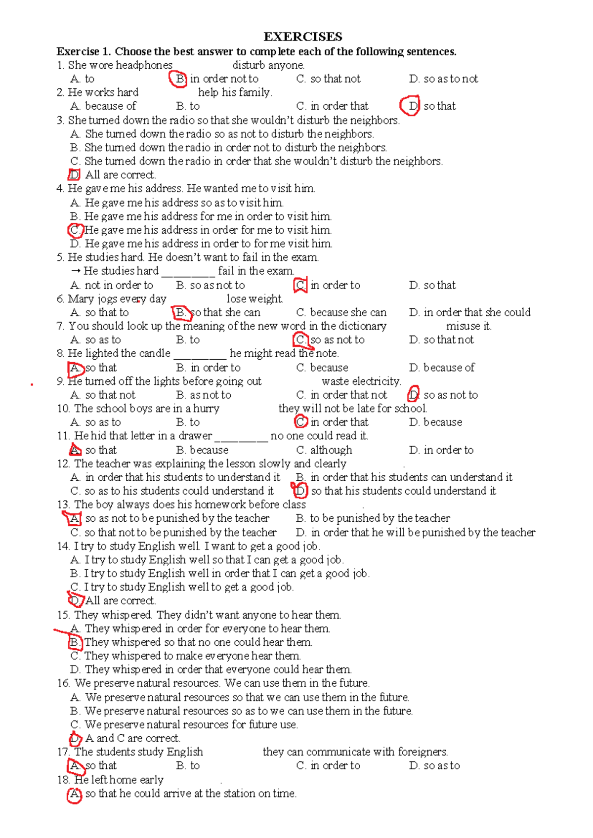 Exercises 1 - Best Answers for Sentence Completion - Studocu