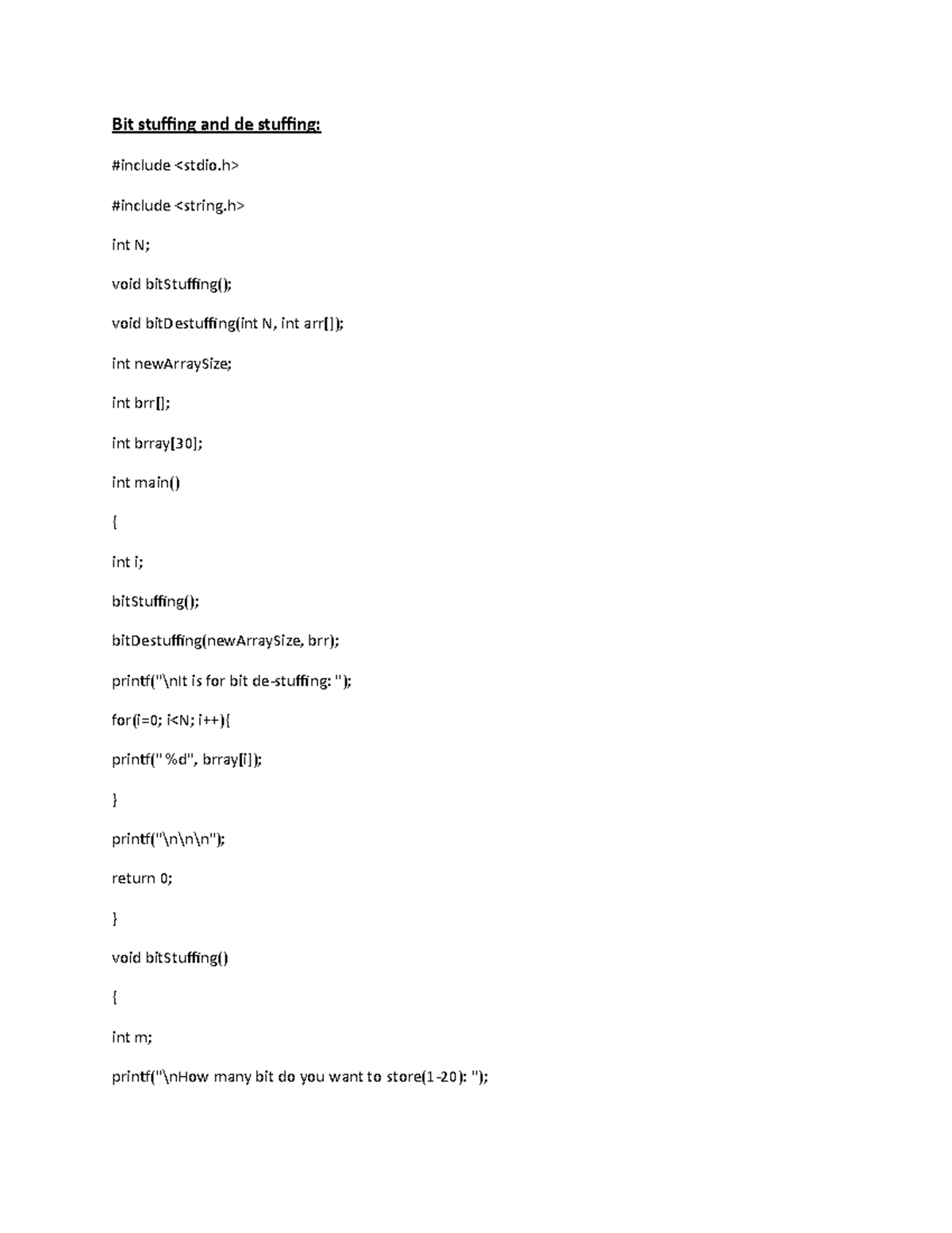 Data Communication Lab Codes: Bit Stuffing and CRC Examples - Studocu