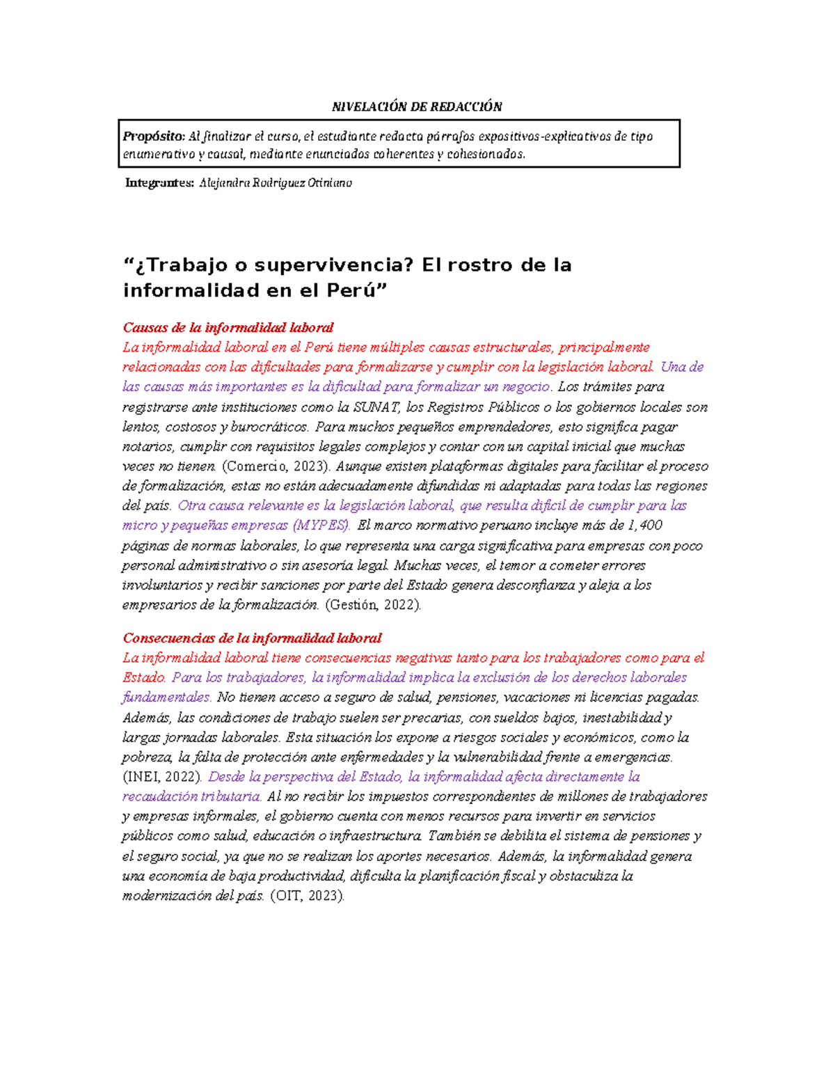 Examen Final: Causas y Consecuencias de la Informalidad Laboral - Studocu