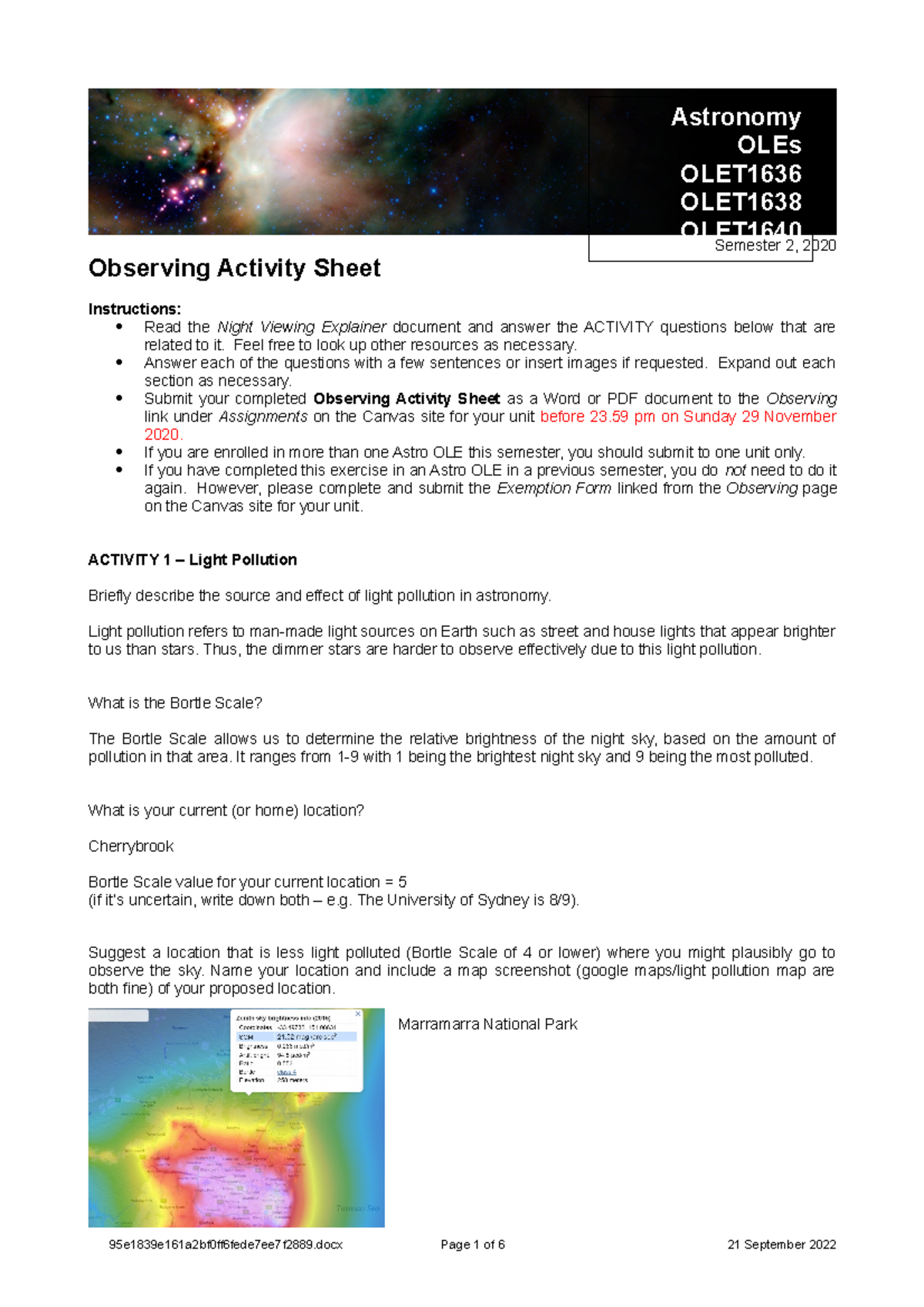 Observing - Semester 2, 2020 Observing Activity Sheet Instructions ...
