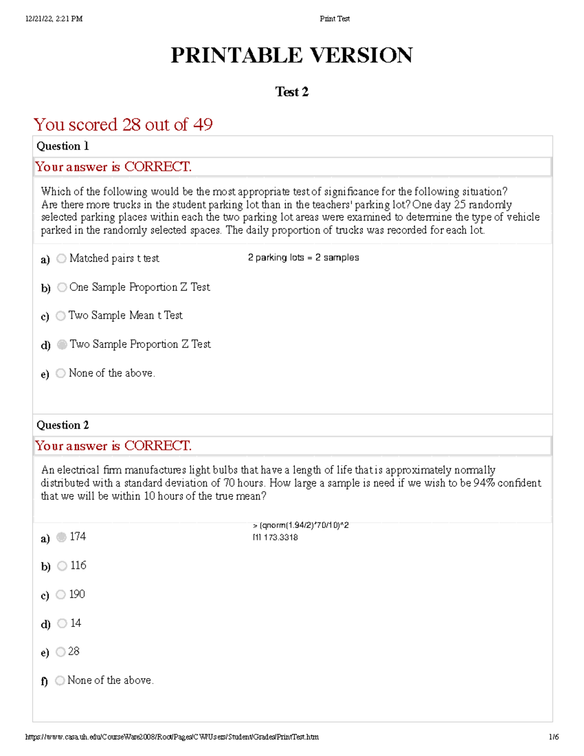 Test 2 Feedback for Course 3339 Results and Questions Analysis - Studocu