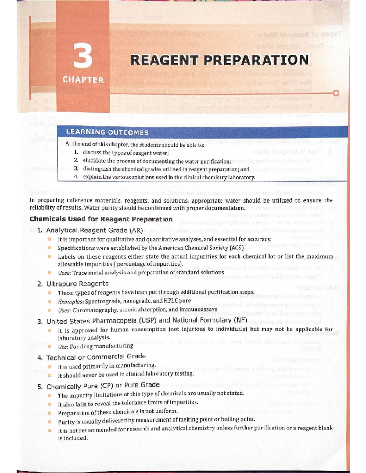 Reagent Preparation: Key Learning Outcomes and Chemical Grades - Studocu
