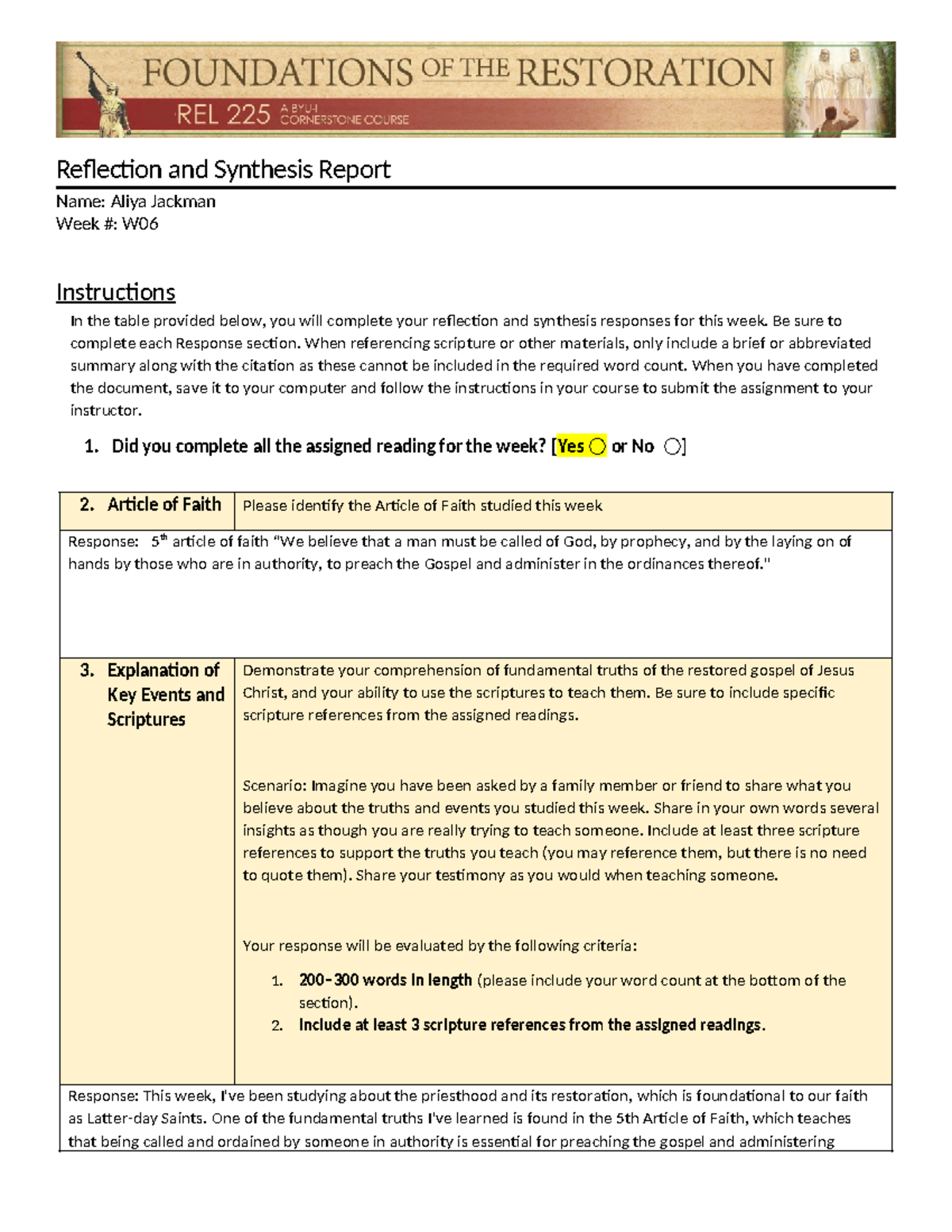REL225C W06 Reflection And Synthesis - Reflection and Synthesis Report ...