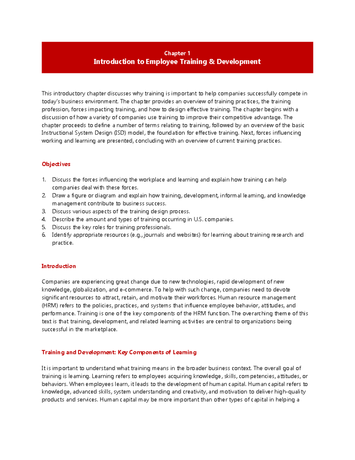 Chapter 1 - Summary of Training & Development Principles for HRM - Studocu