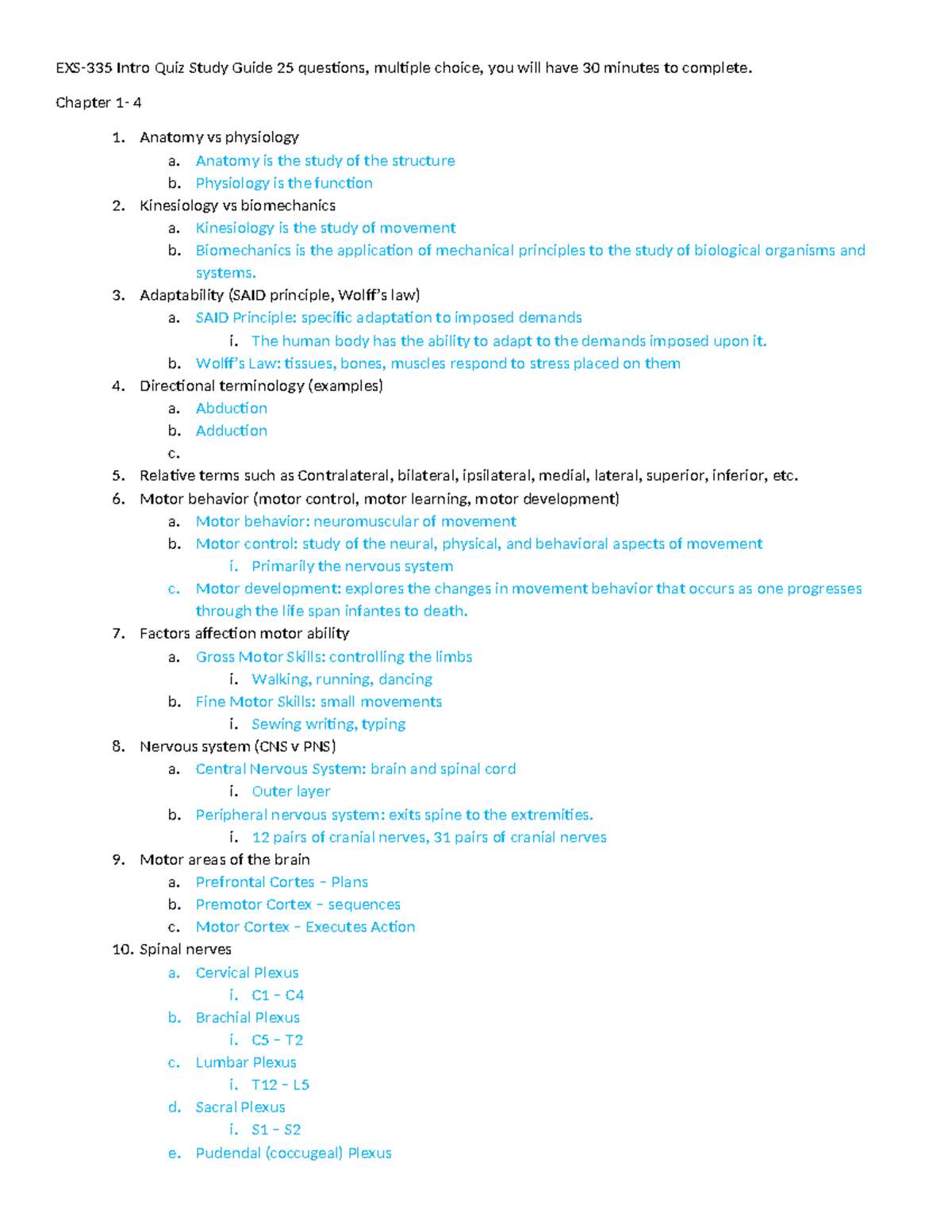 EXS-335 Intro Quiz Study Guide: Key Concepts from Chapters 1-4 - Studocu
