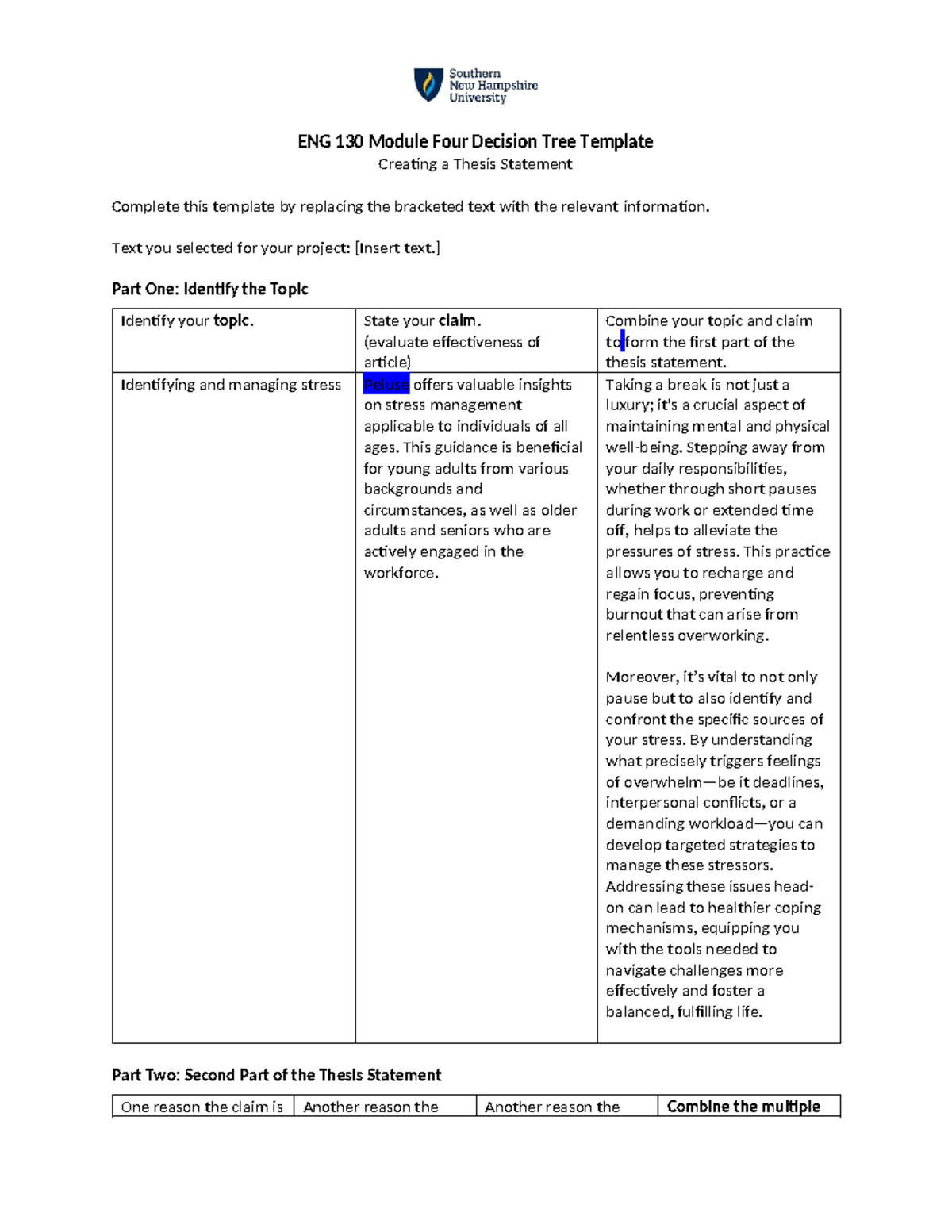ENG 130 Module Four Thesis Statement Decision Tree Template - Studocu