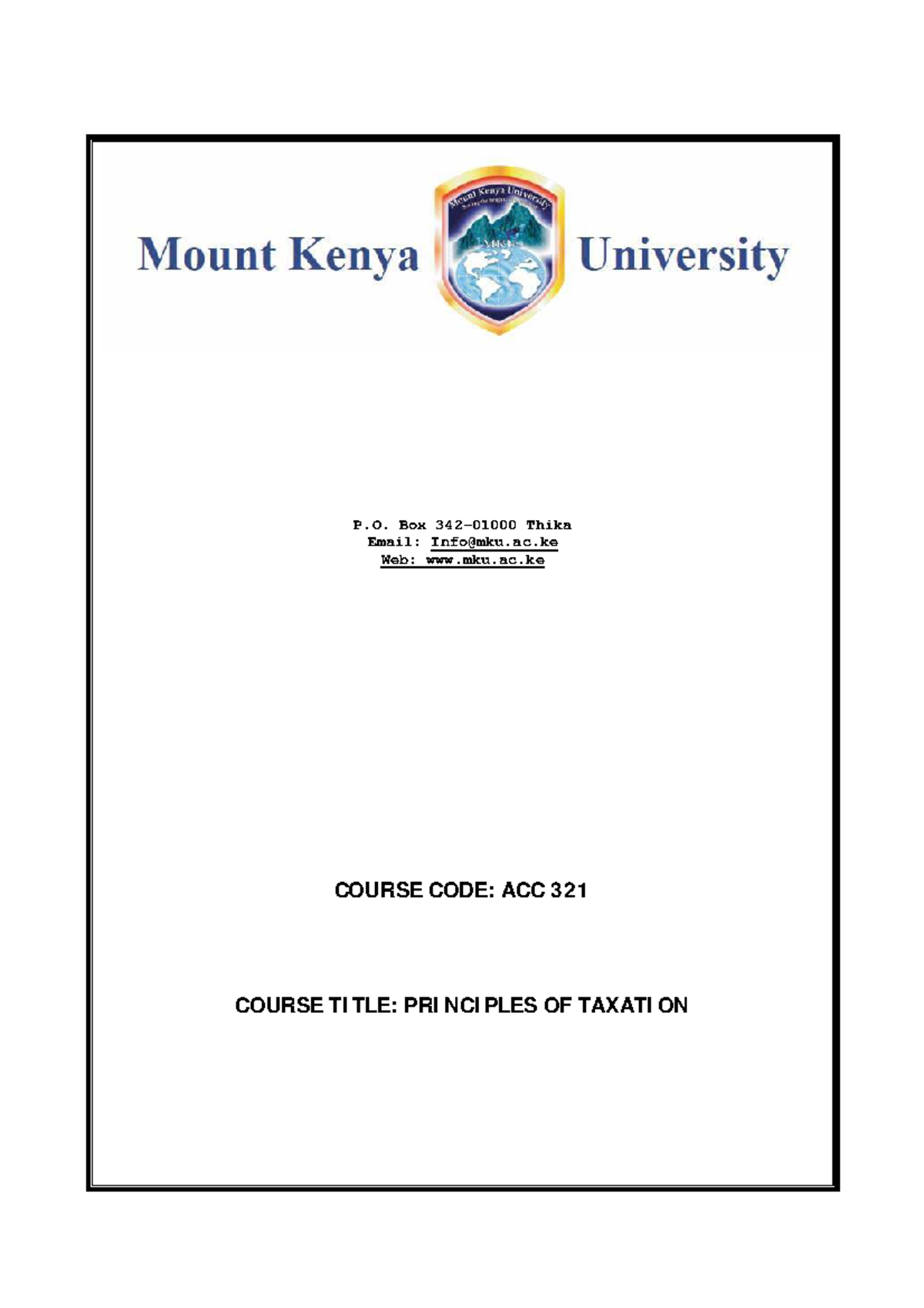 Principles of Taxation - Course Notes for ACC 321 - P. Box 342-01000 ...