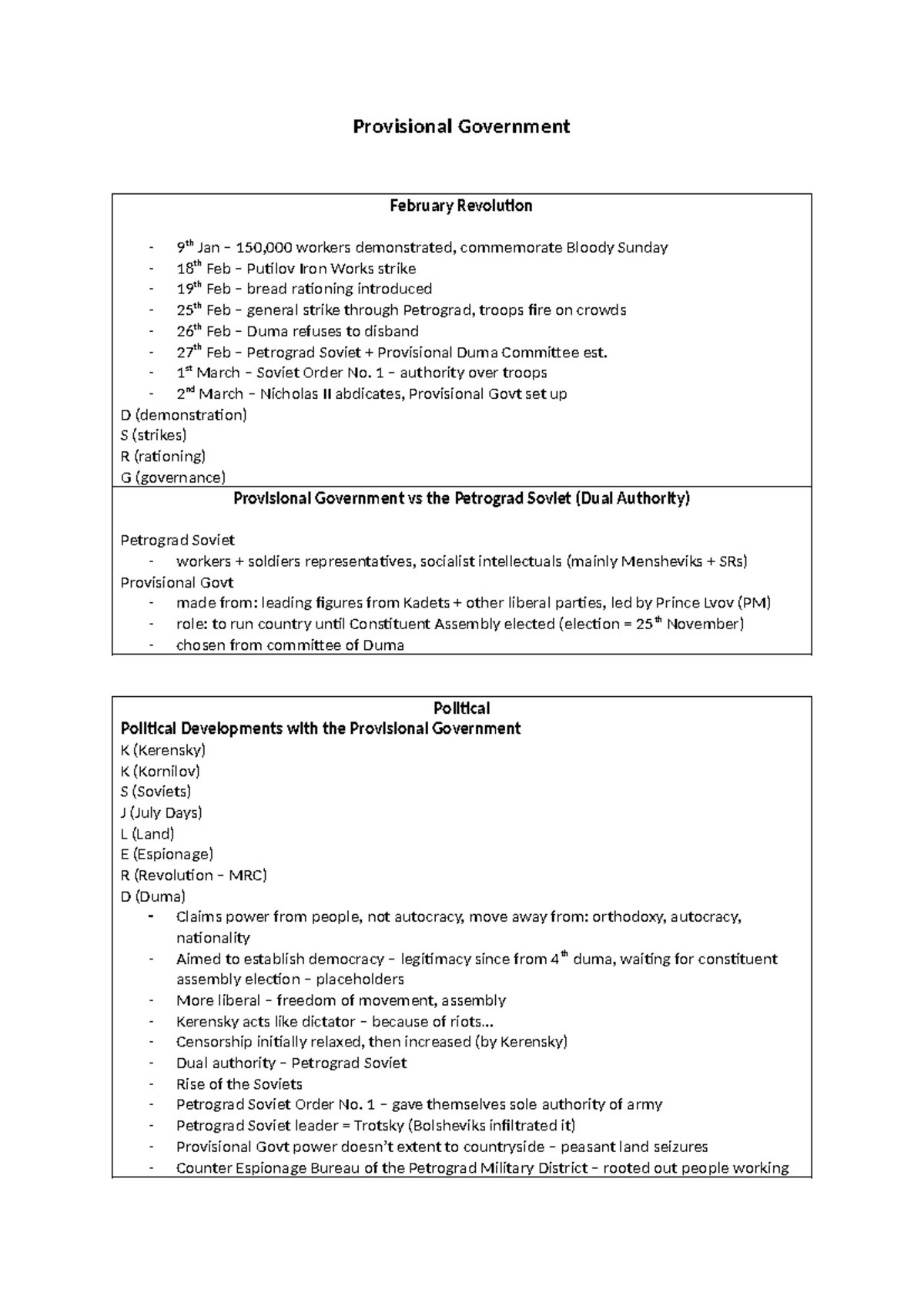 Provisional Government: Key Developments & Events Overview - Studocu