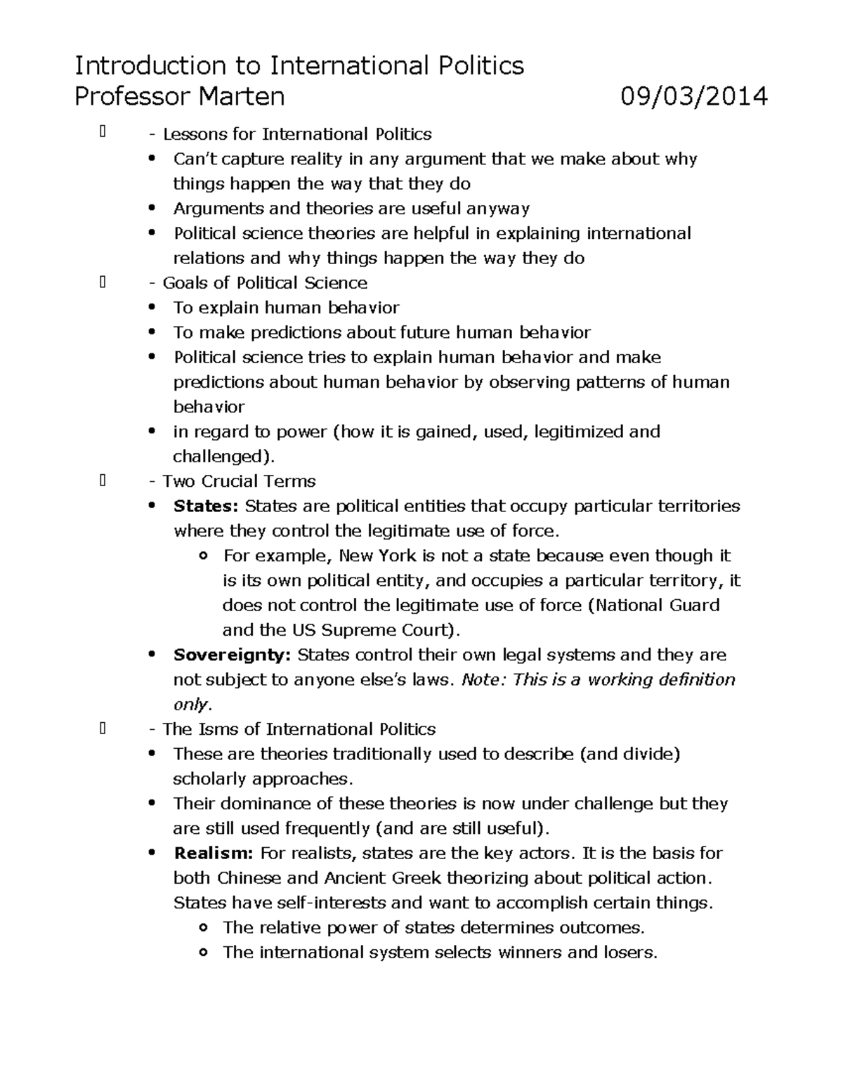 Introduction to International Politics Notes (POL 101) - Studocu