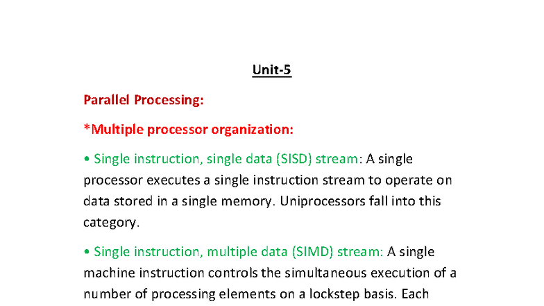 Ilide - STUDY NOTES - Unit- Parallel Processing: *Multiple processor ...
