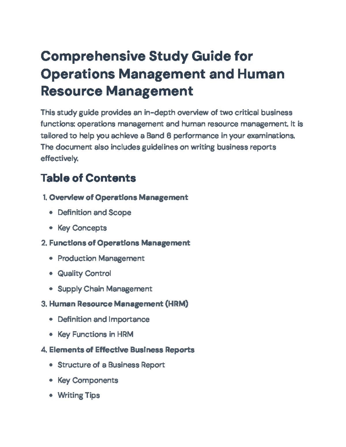 Comprehensive Study Guide for Operations Management & HRM (Course Code ...