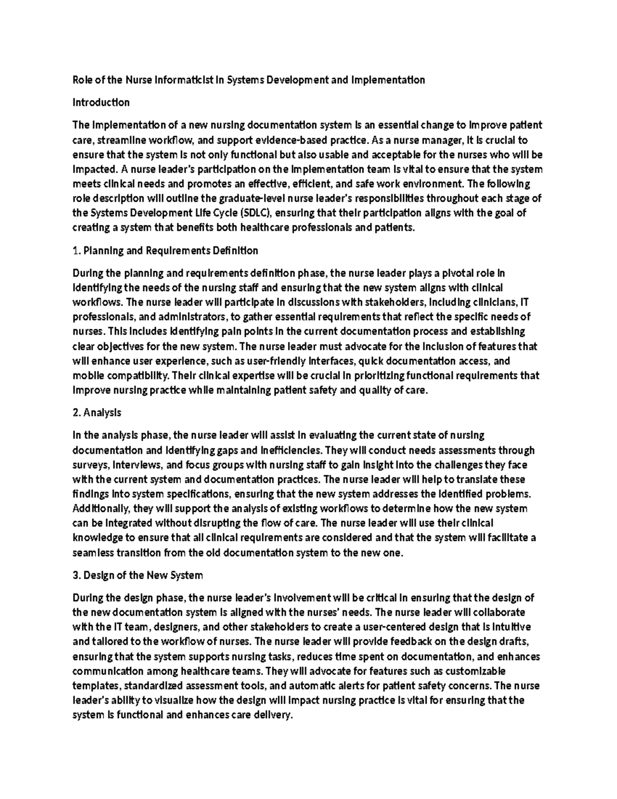 NUR 450: Role of Nurse Informaticist in System Development ...