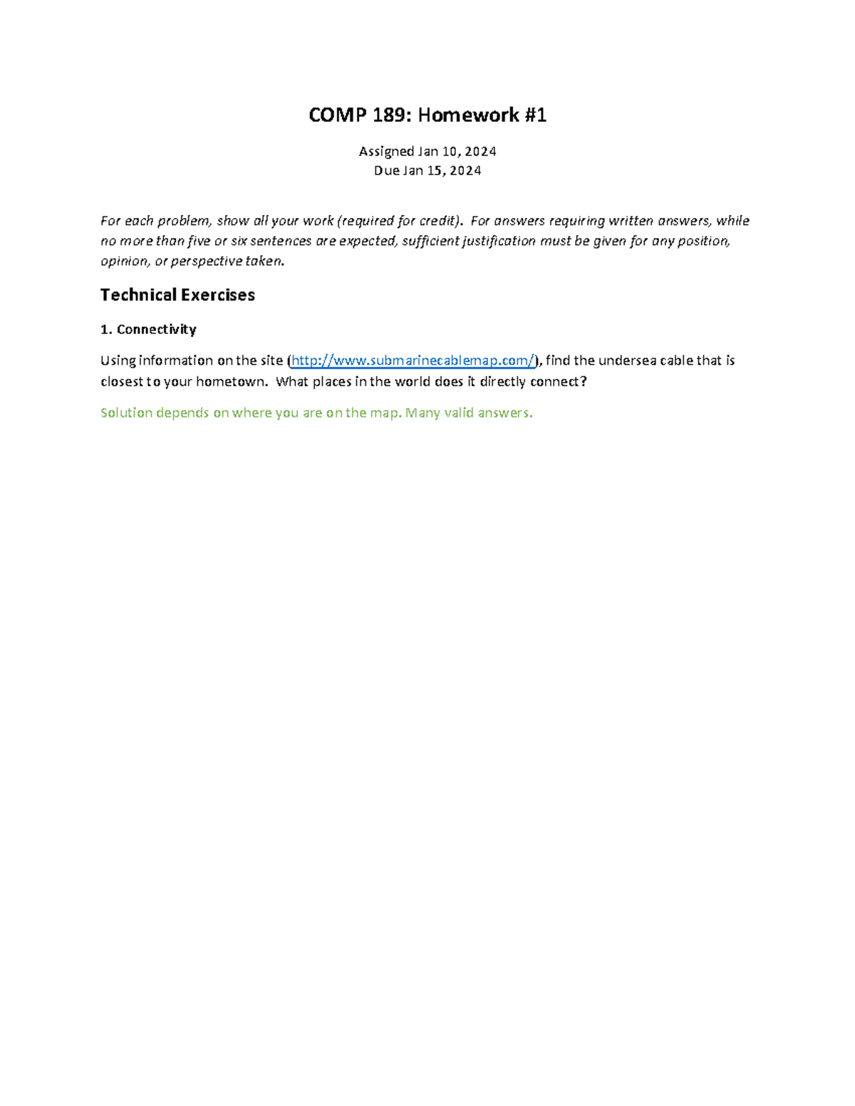 HW1 solutions - COMP 189: Homework Assigned Jan 10, 2024 Due Jan 15 ...