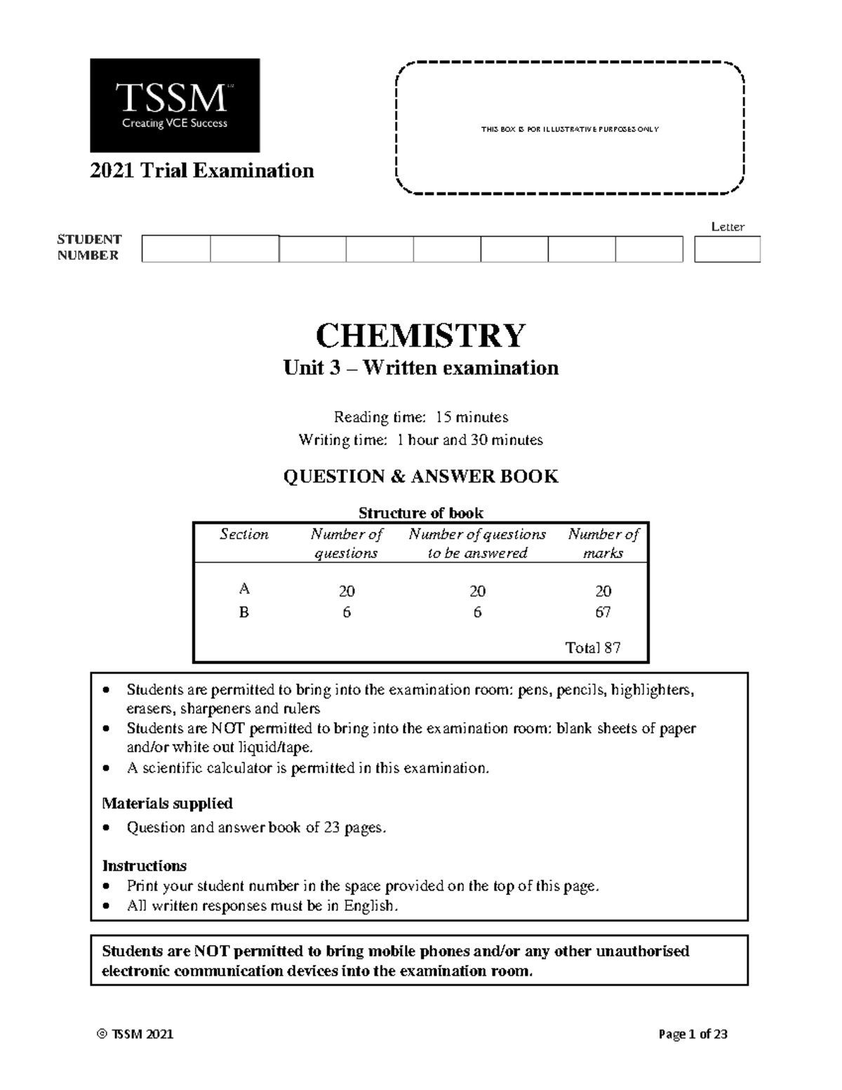 2021 TSSM Unit 3 Chemistry Trial Exam Practice Questions - Studocu