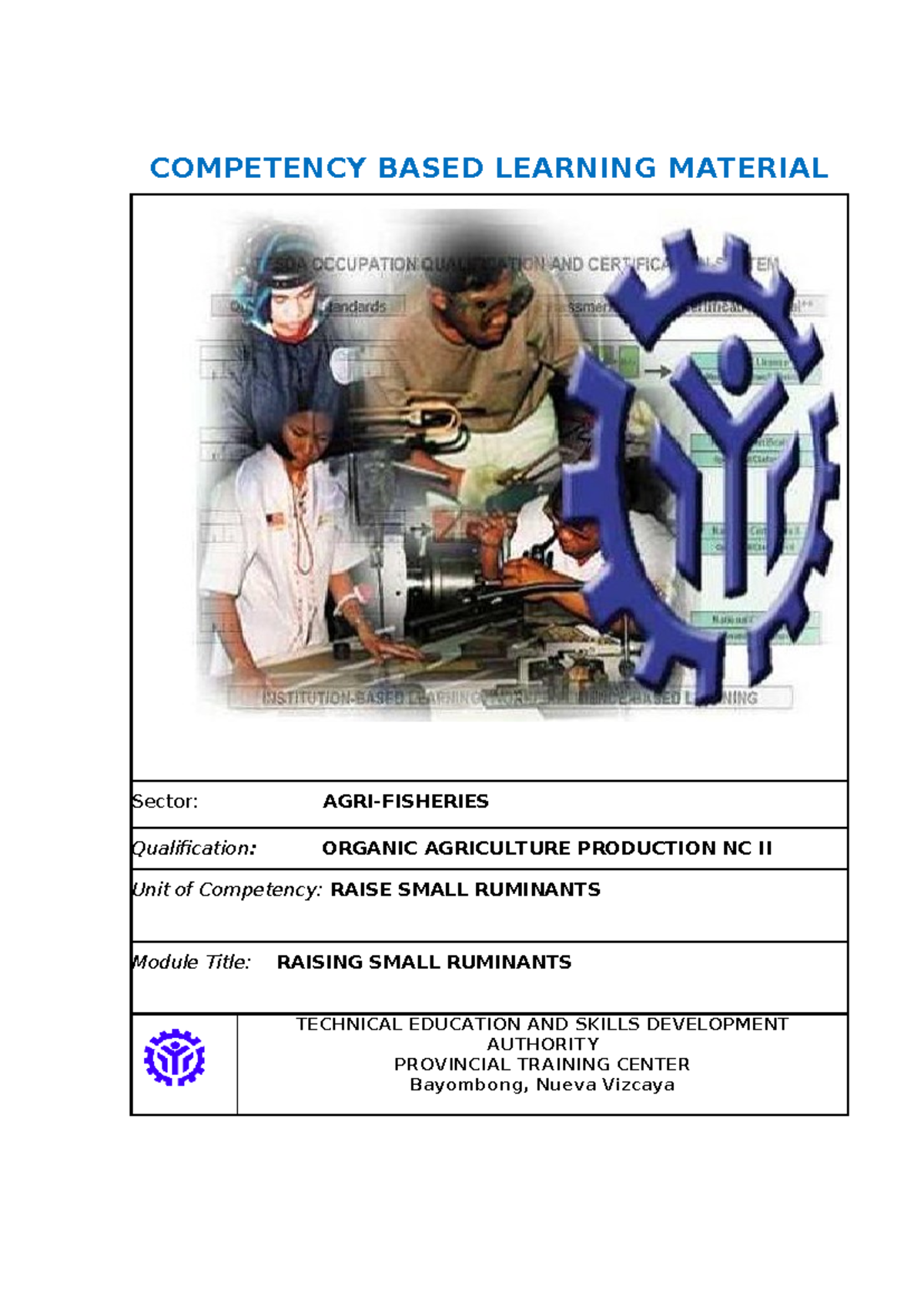 Raising Small Ruminants Module - Organic Agriculture Production NC II ...