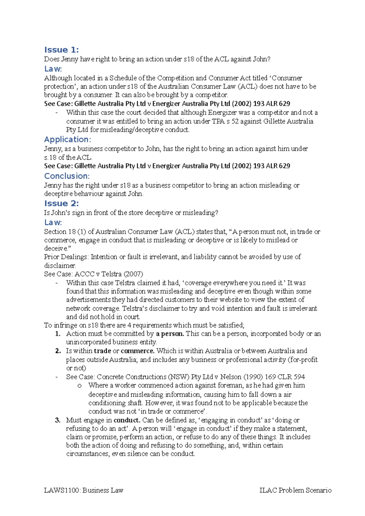 Laws1100 Business Law ILAC Problem Scenario: Negligence & Nuisance ...
