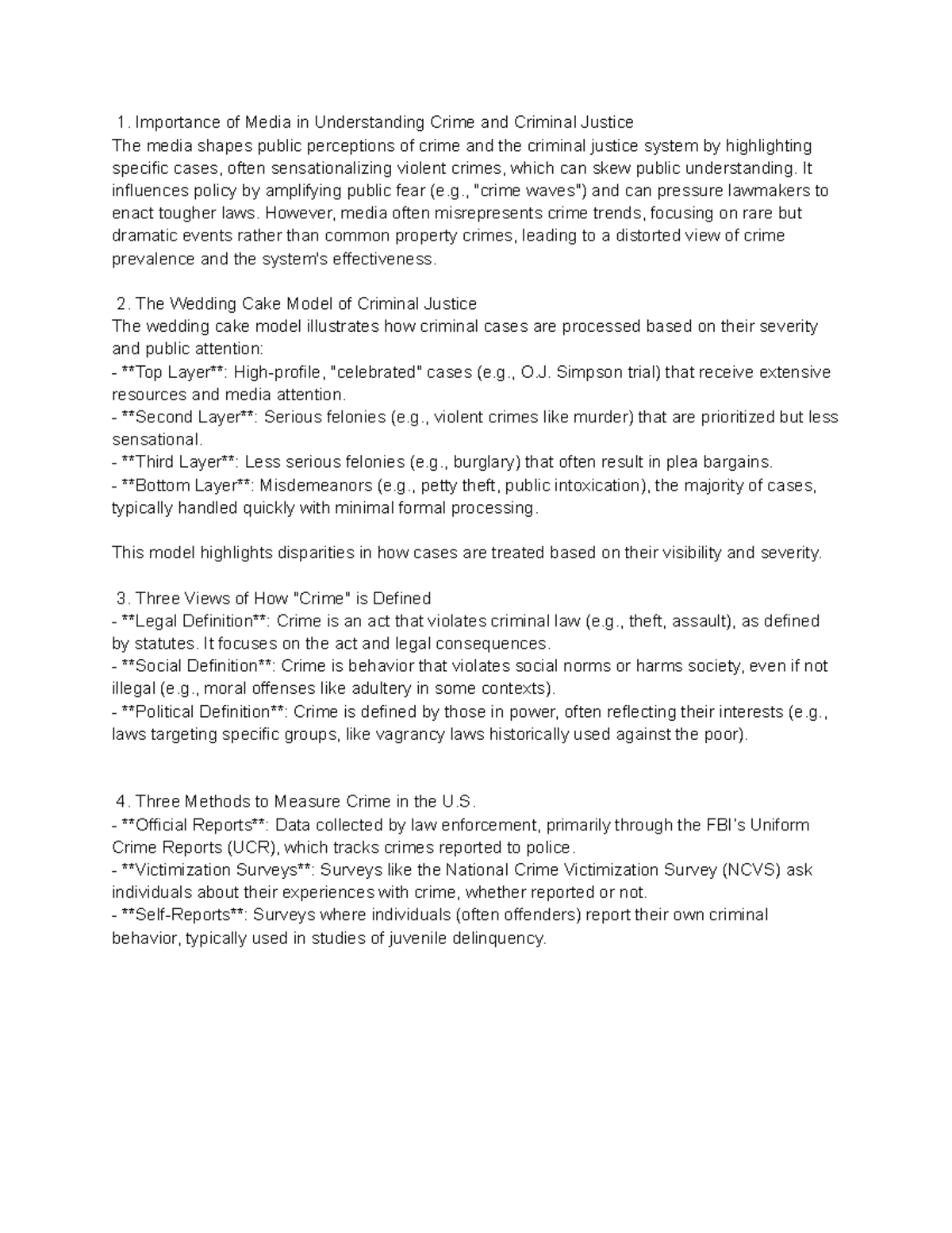 Crim 101 Final Exam Study Guide: Key Theories & Concepts in Justice ...