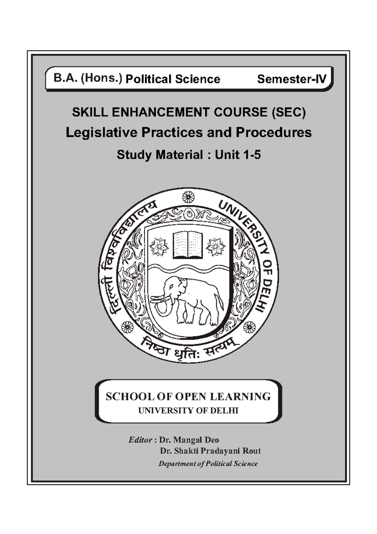Unit 1-5 SEC Political Science: Legislative Practices and Procedures ...