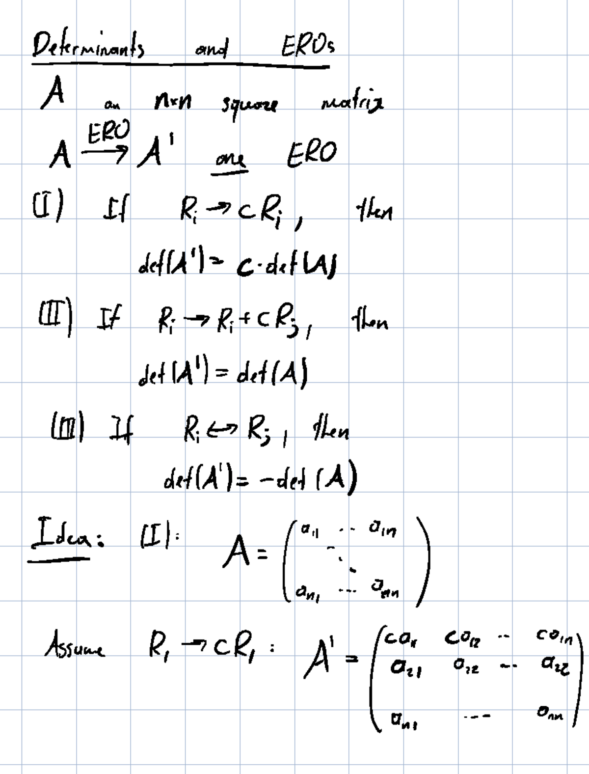 Lecture 1001 - Matrix Determinants and Properties Notes - Studocu