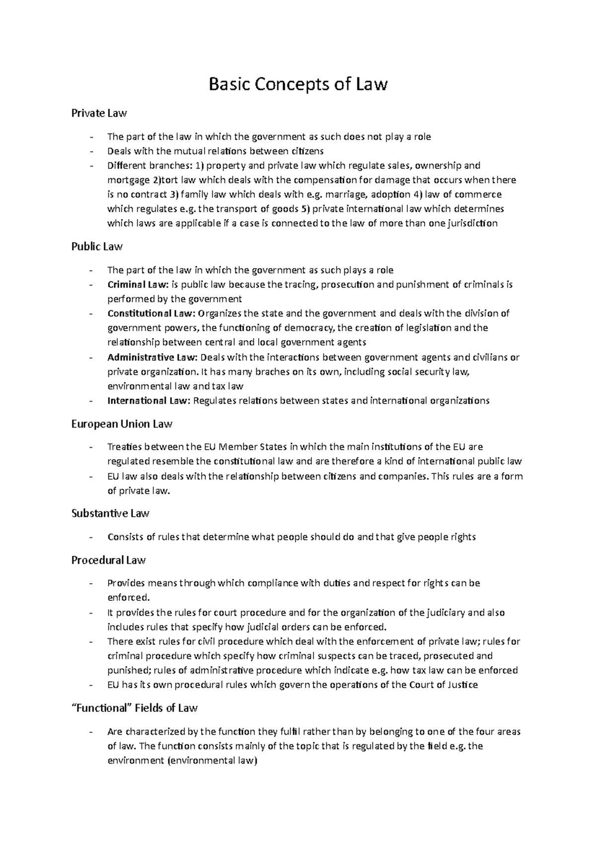 Introduction to Law: Fundamental Legal Concepts Explained - Studeersnel