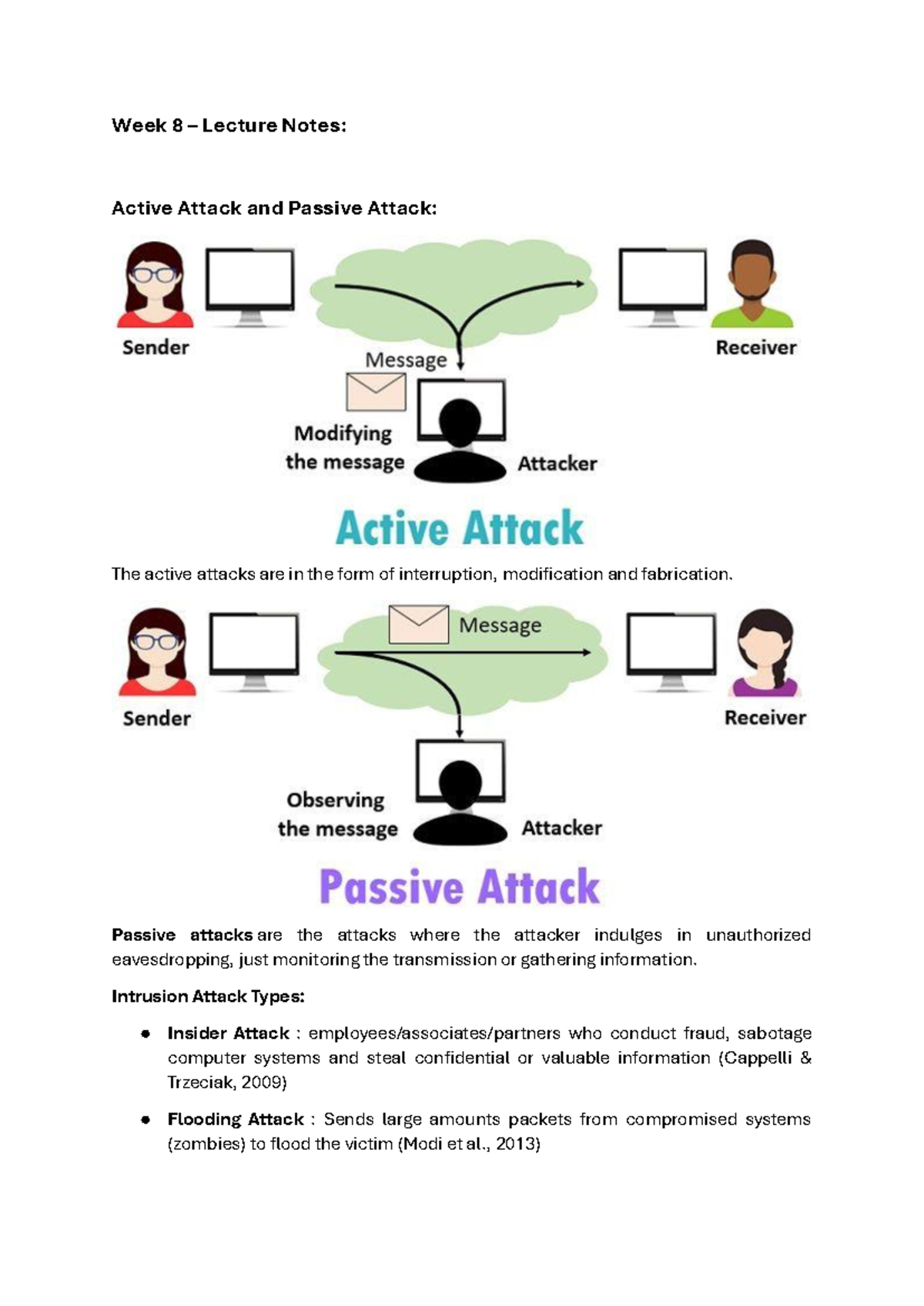 Week 8 Lecture Notes: Active vs Passive Attacks and Intrusion Types ...