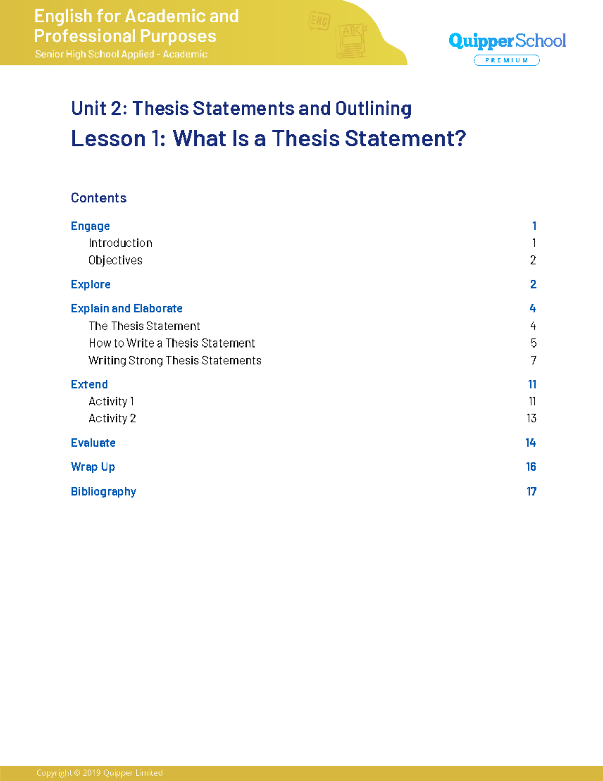 SG EAP 11 12 Unit 2 Lesson 1: Understanding Thesis Statements and Their ...