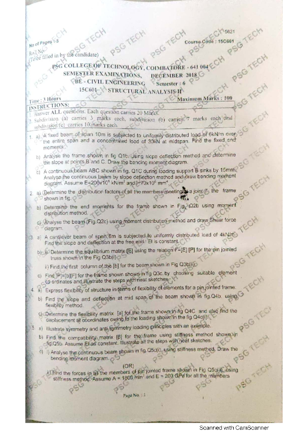 Structural Analysis II - ECH 15C601 - Previous Year Question Papers ...