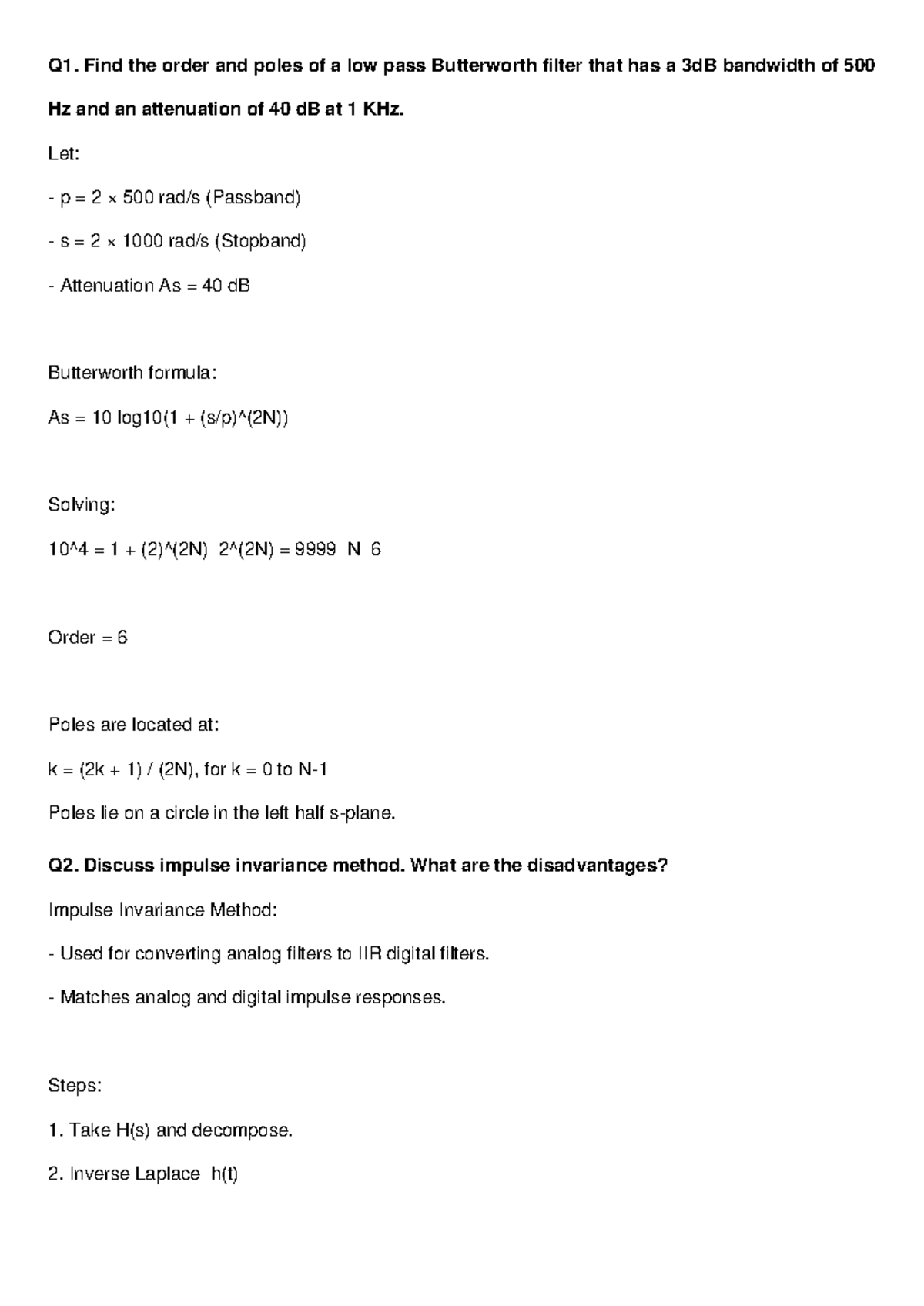 Impulse Invariance & IIR Filter Design (Course Code: EE 301) - Studocu