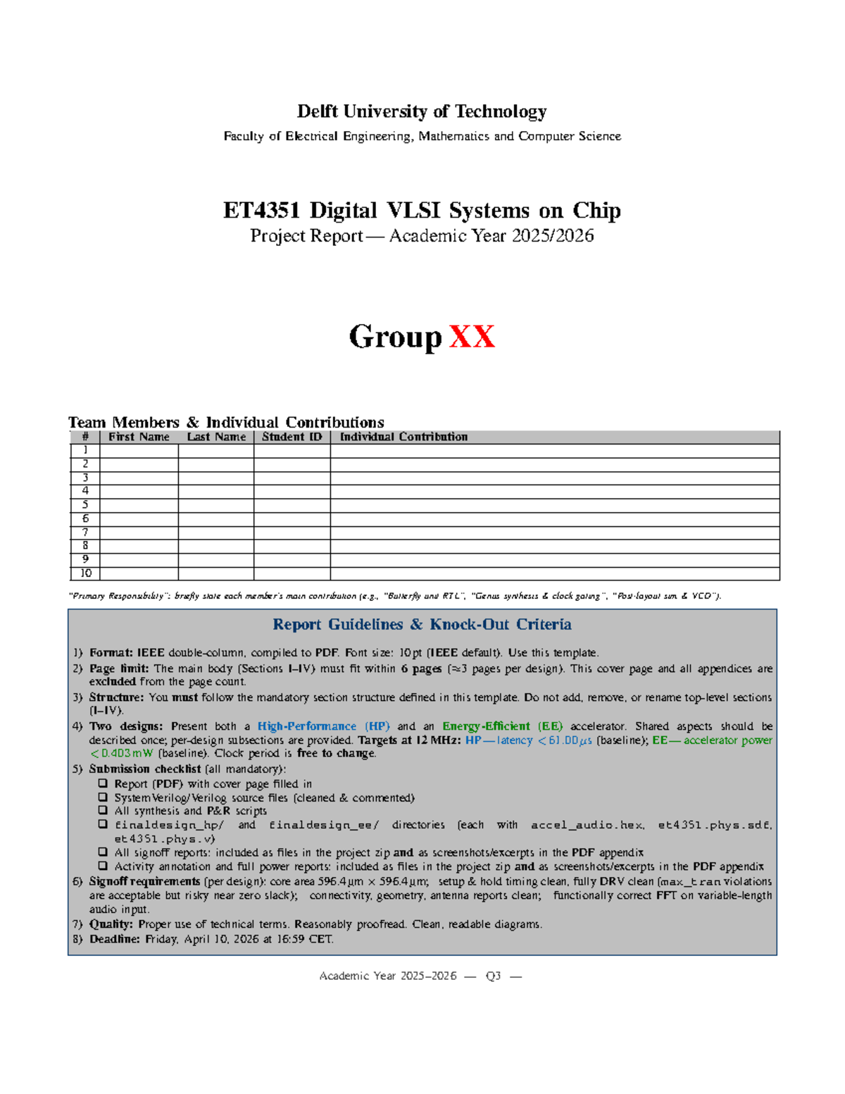 ET4351 2026 Project Report: Digital VLSI Systems on Chip - Studeersnel