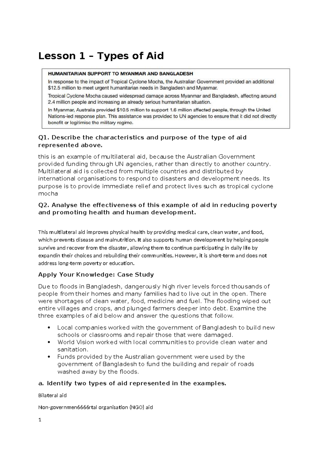 Unit 4 Coursework: Effective Aid Programs and Their Impact on Health ...