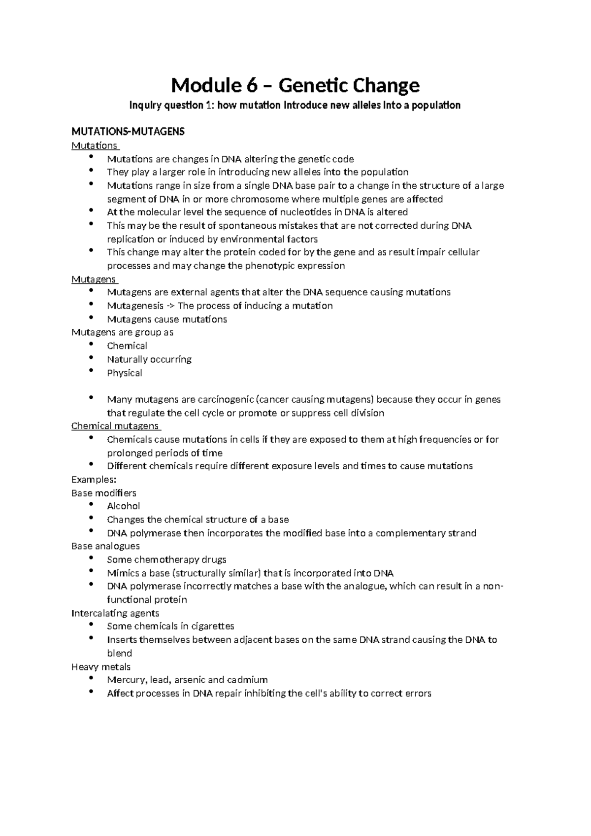 Module 6 - Genetic Change: Exploring Mutations and Their Impact on ...