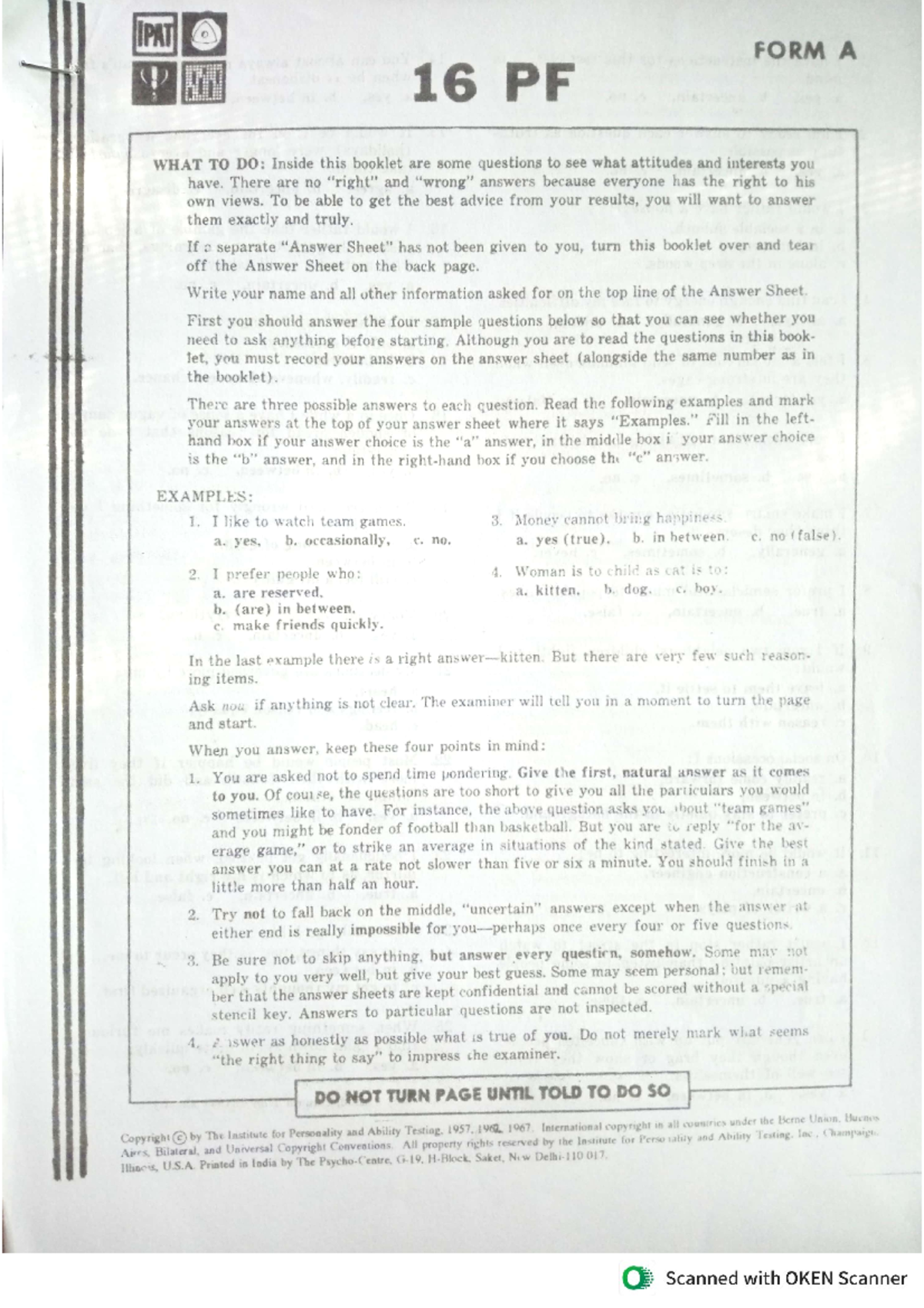 16 PF - Personality Assessment Guide and Instructions - Studocu