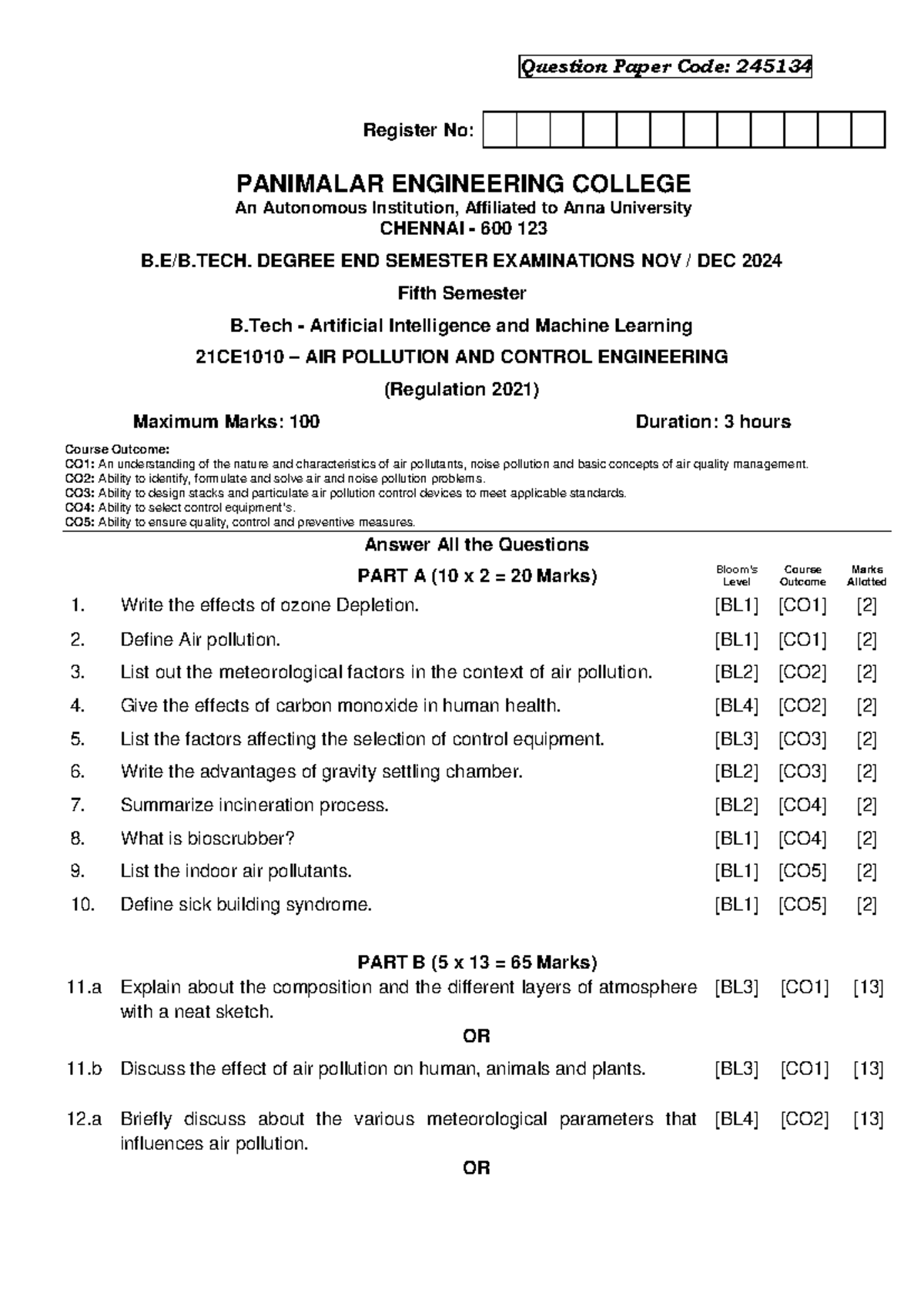 245134-21CE1010 – Air Pollution and Control Engineering - Question ...