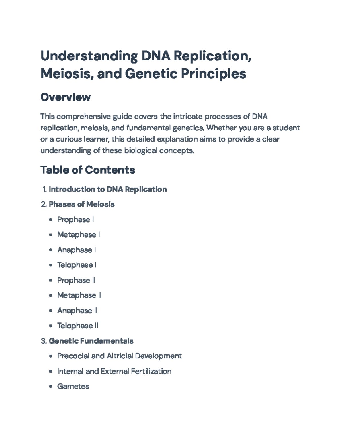 DNA Replication, Meiosis, and Genetics Overview - Course Code Info ...