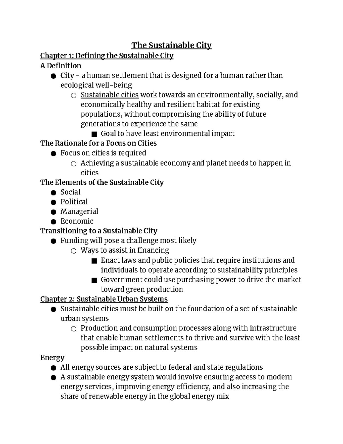 The Sustainable City - In class notes - The Sustainable City Chapter 1 ...