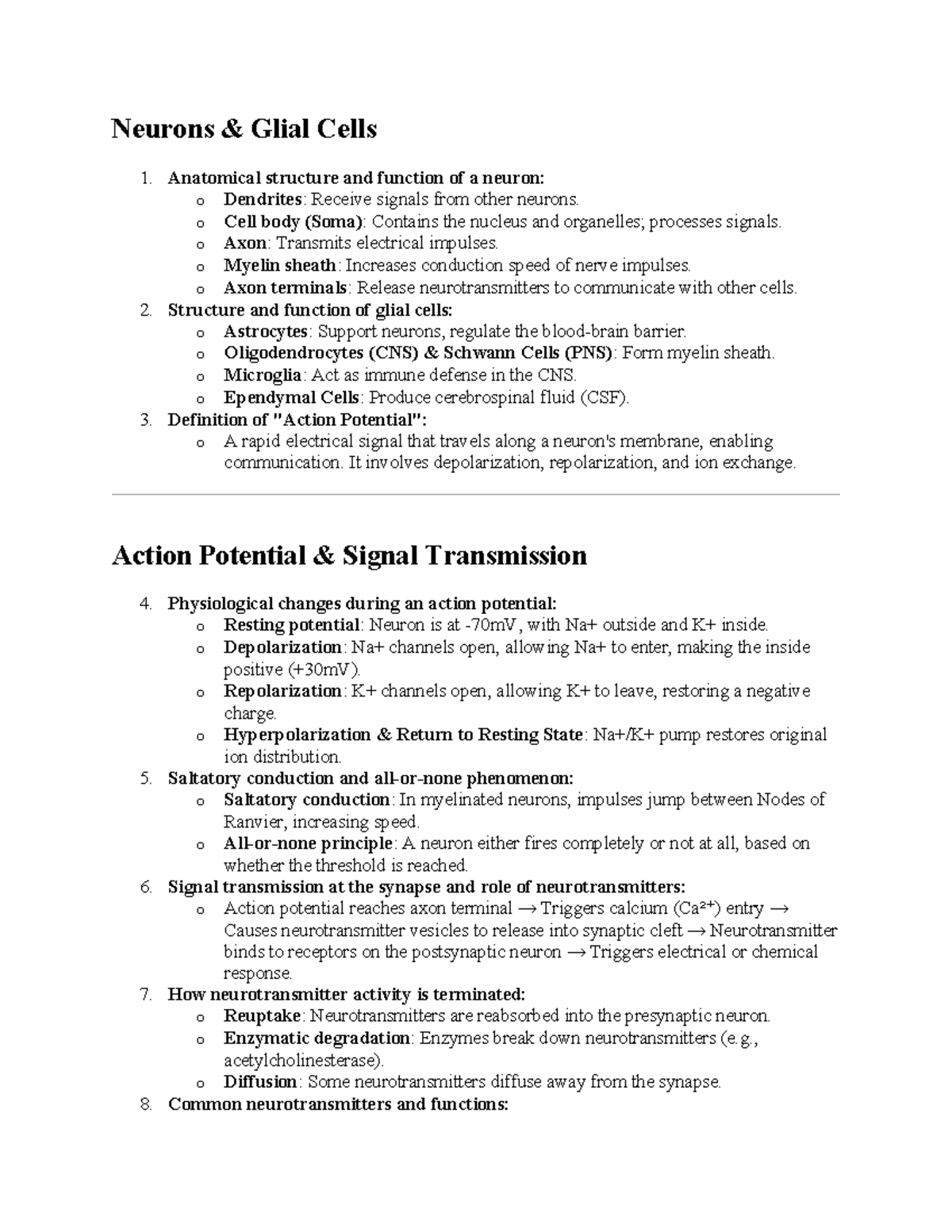 Neurons - notes - Neurons & Glial Cells 1. Anatomical structure and ...
