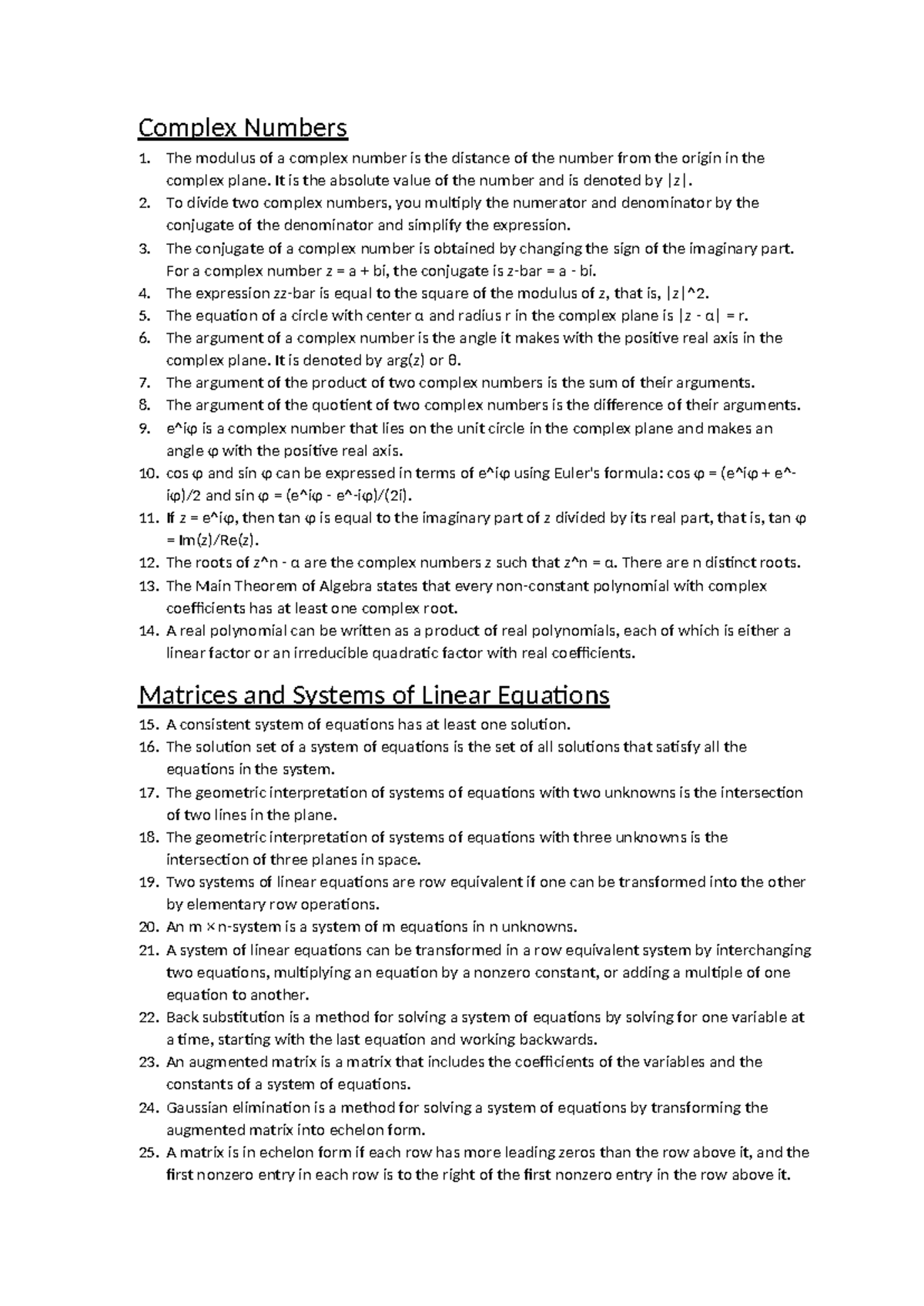 Linear Algebra Summary - Key Concepts and Explanations - Studeersnel