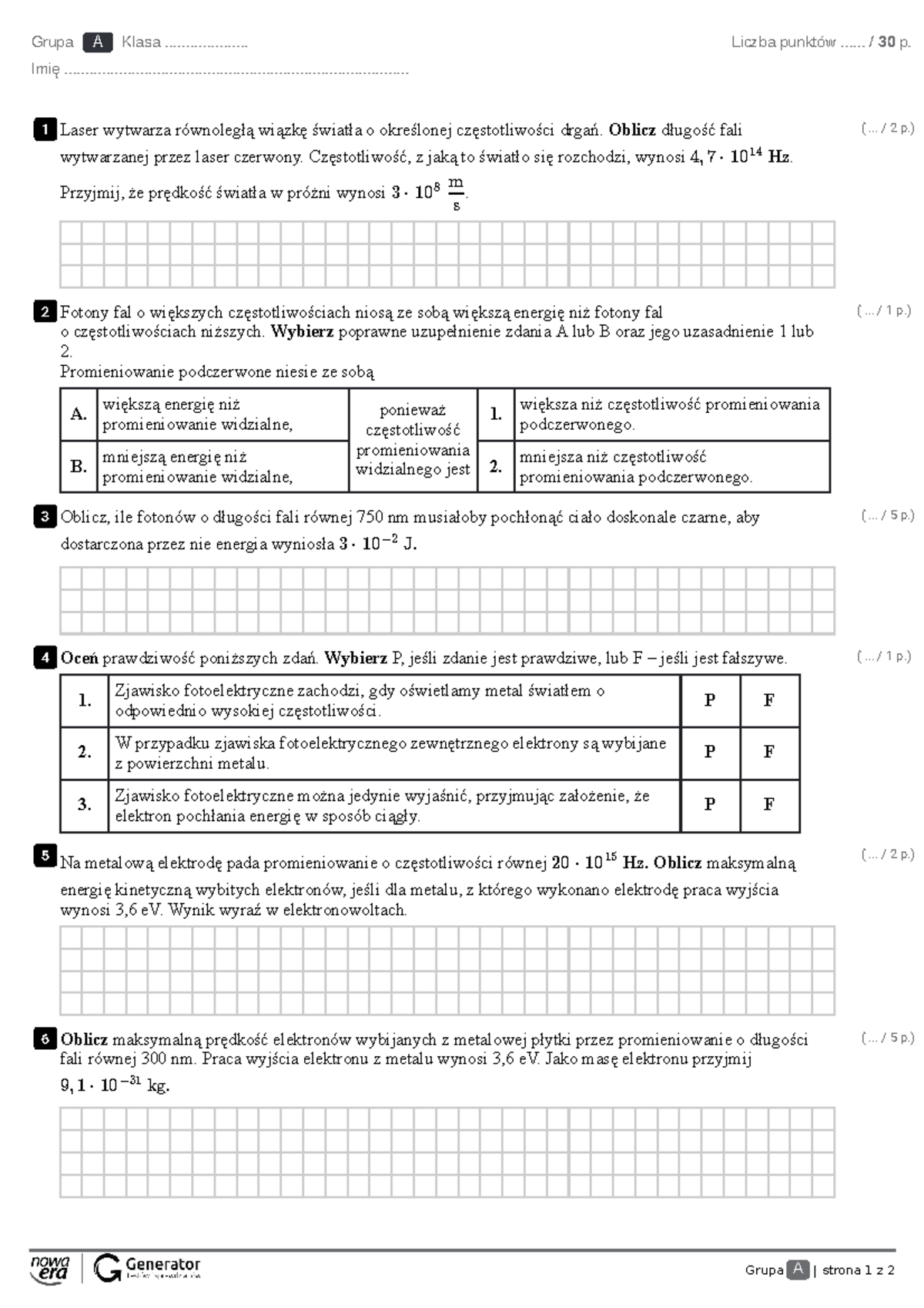 Fizyka 1 Liceum Fizyka Atomowa Wsip Sprawdzian