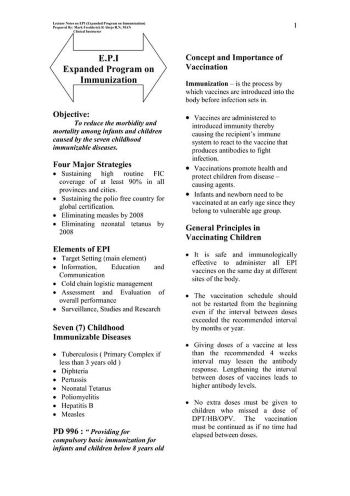 EPI - Comprehensive Analysis of Vaccine Development and Impact - Studocu