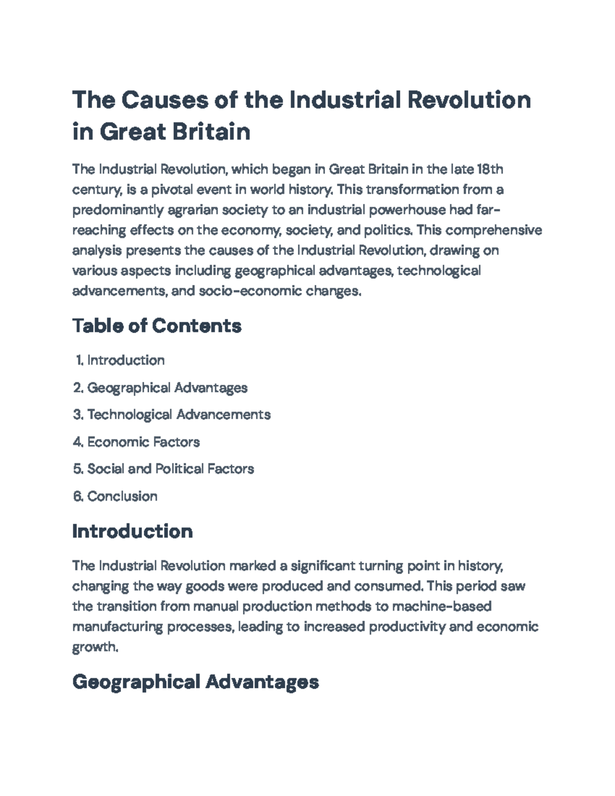 Causes of the Industrial Revolution in Great Britain: A Detailed ...