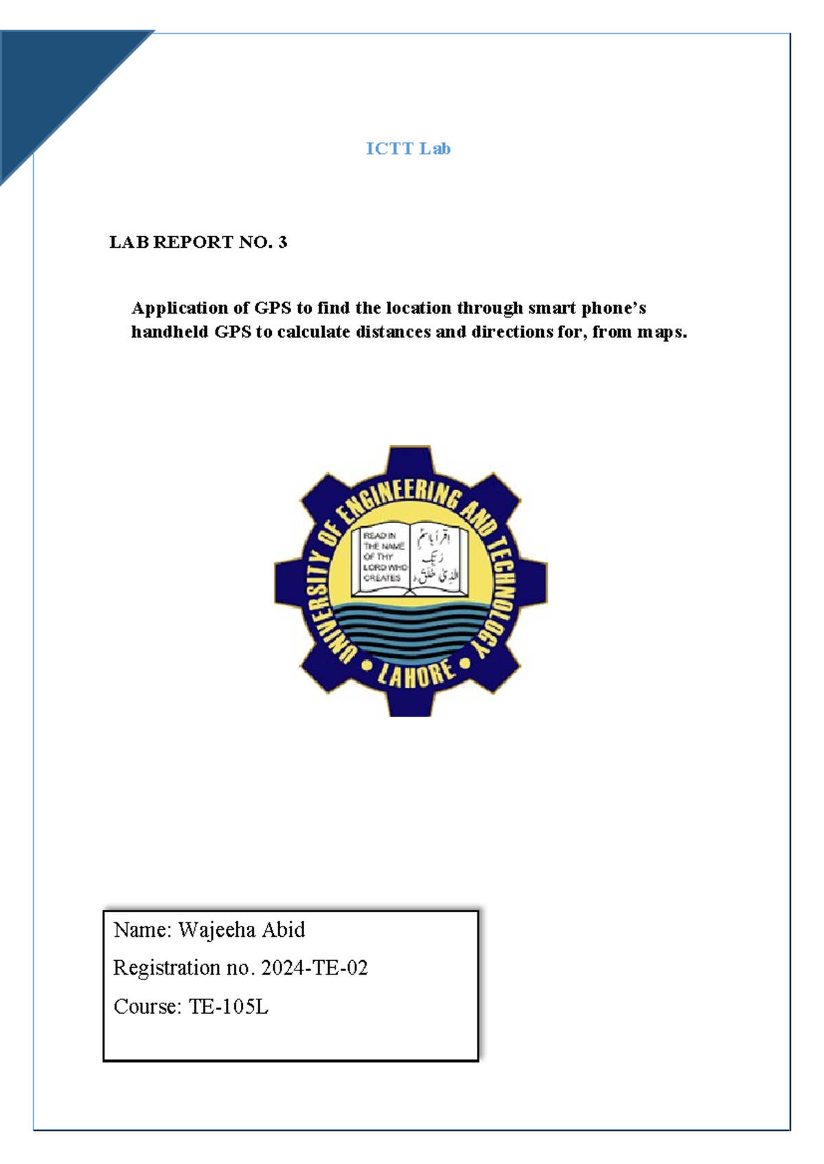 ICTT Lab Report 3 - Utilizing GPS for Location and Distance Calculation ...