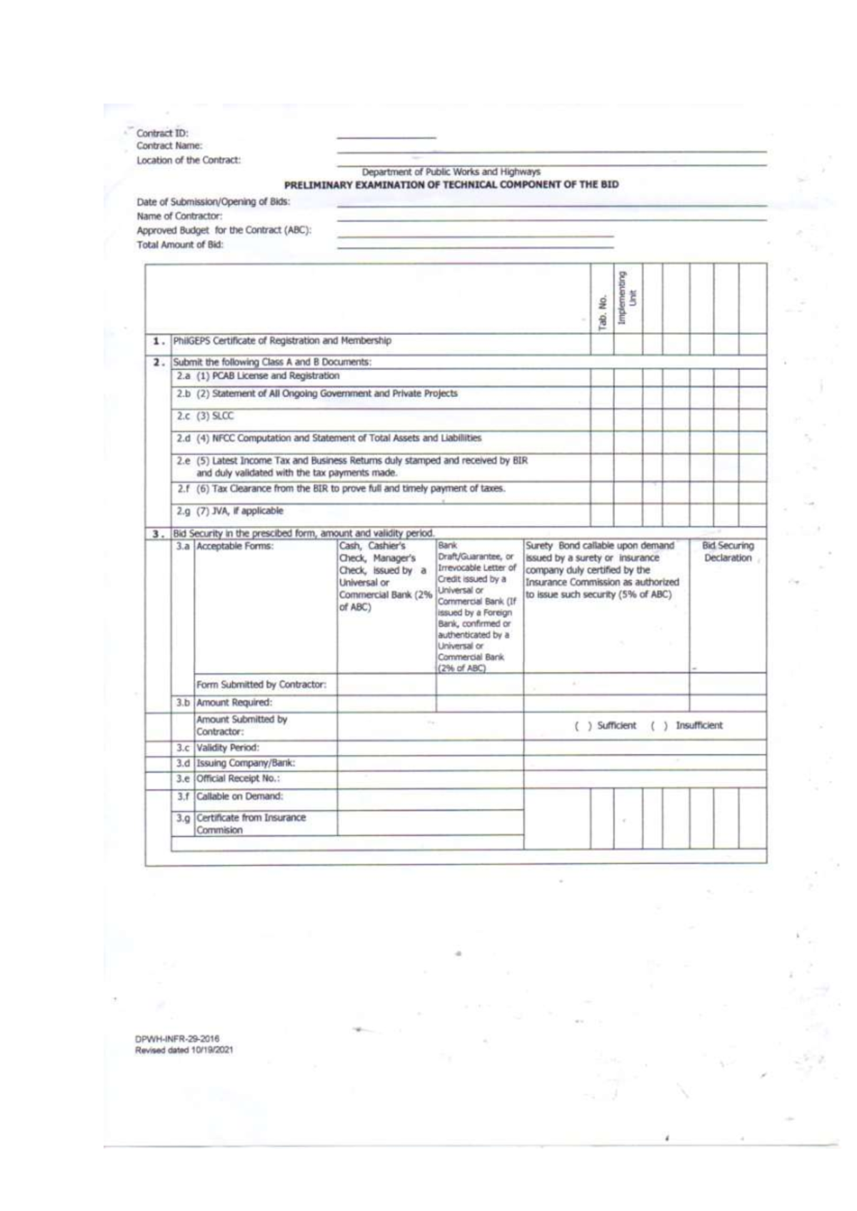 DPWH PRELIMINARY EXAMINATION OF TECHNICAL BID COMPONENT - Studocu
