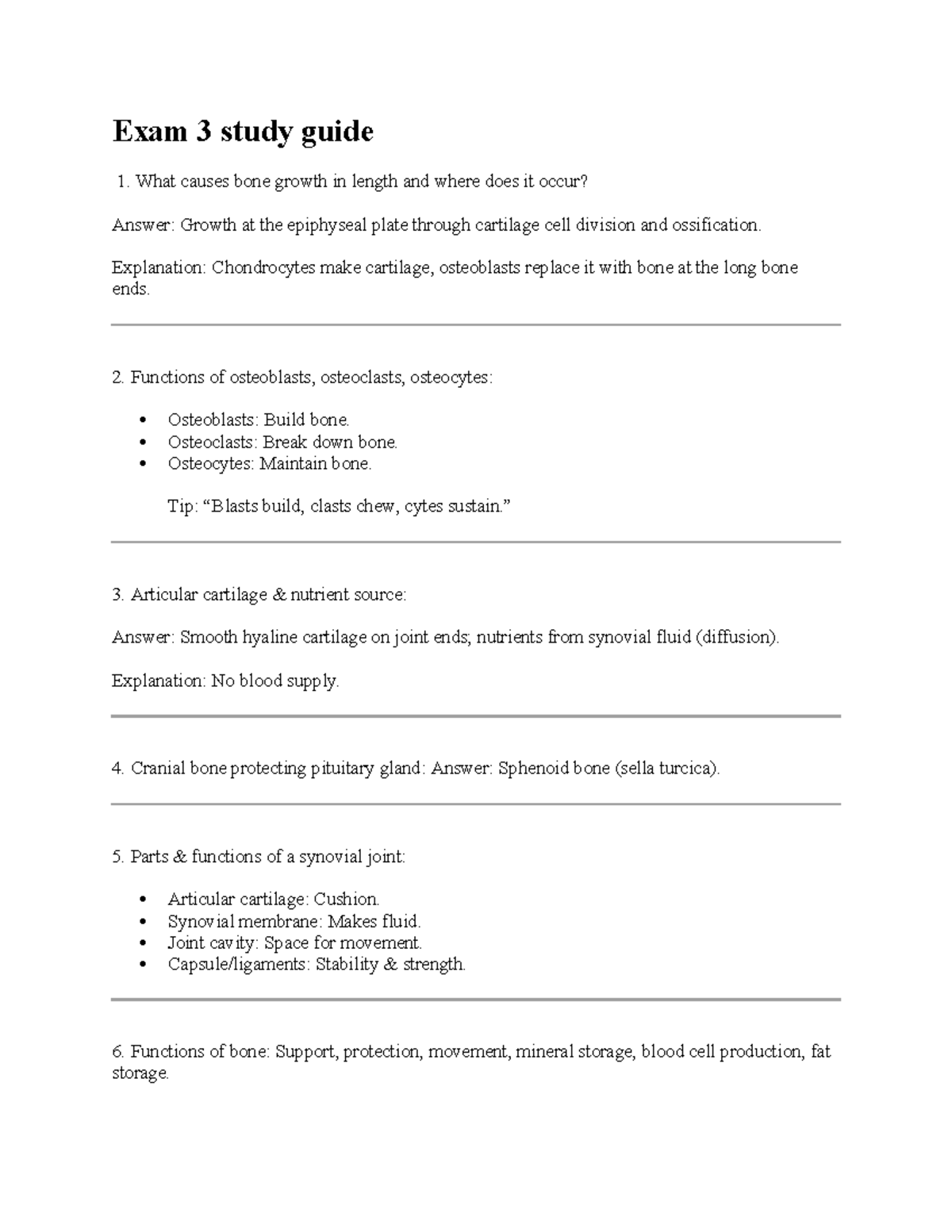 Exam 3 - Bone Growth and Skeletal System Study Guide - Studocu