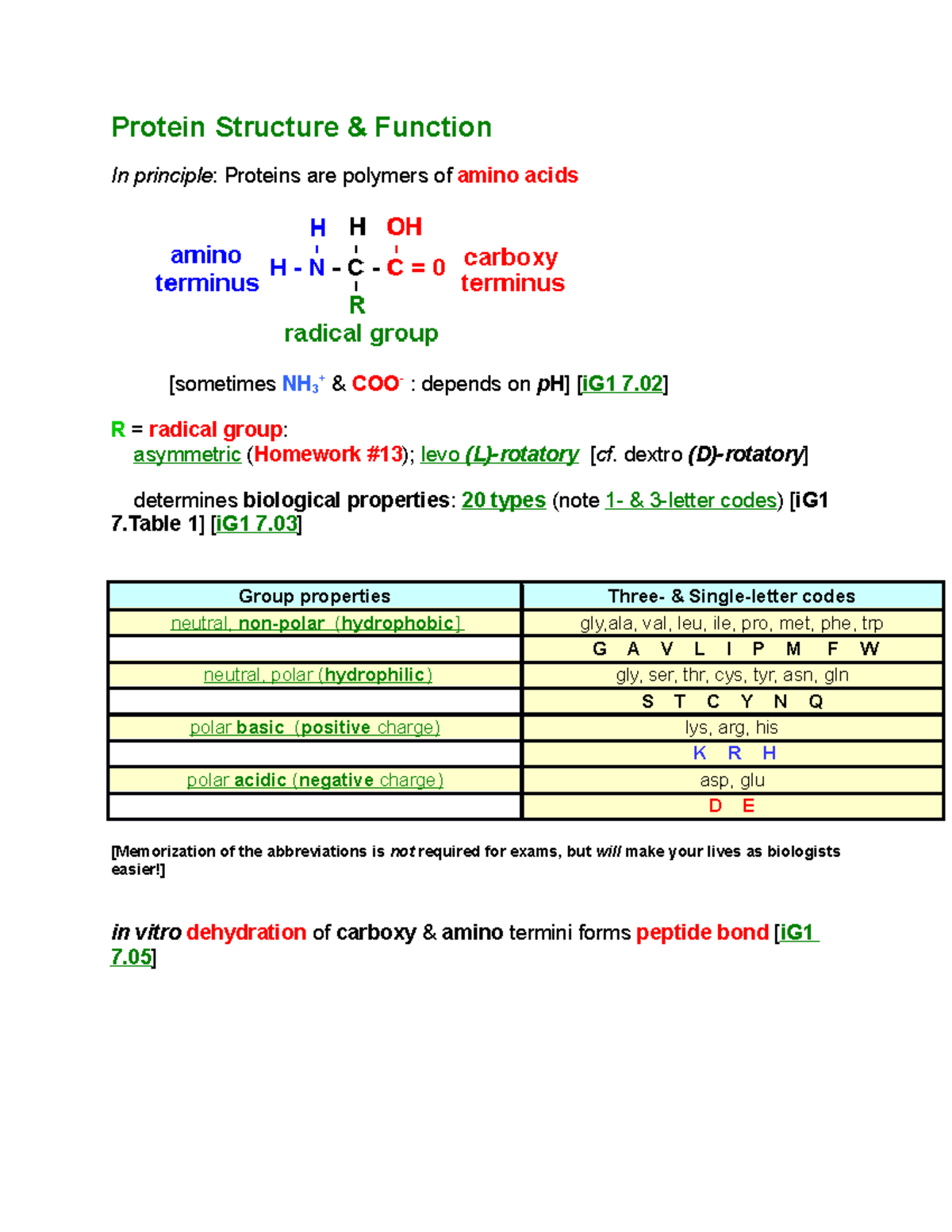 Protein Structure lecture notes 5 - Protein Structure & Function In ...
